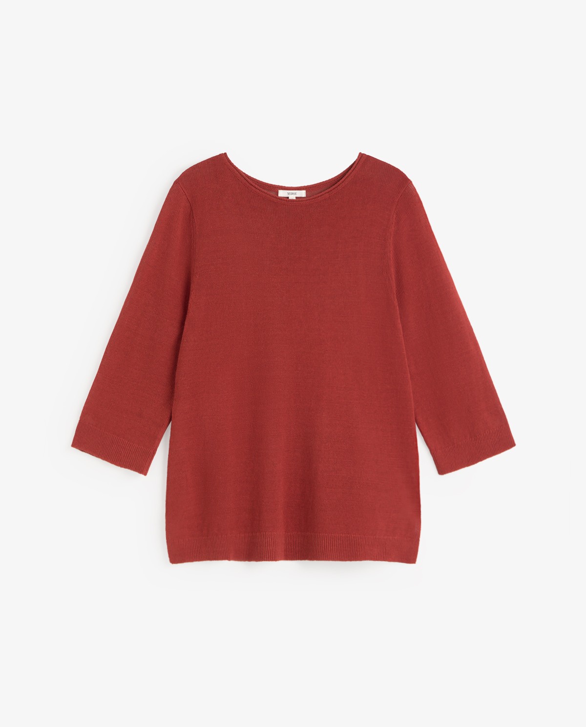 Jersey lino manga francesa en color terracota, vista frontal con detalle del tejido 7