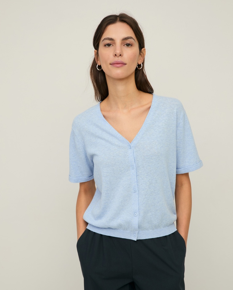 Short-sleeve V-neck cardigan|Yerse