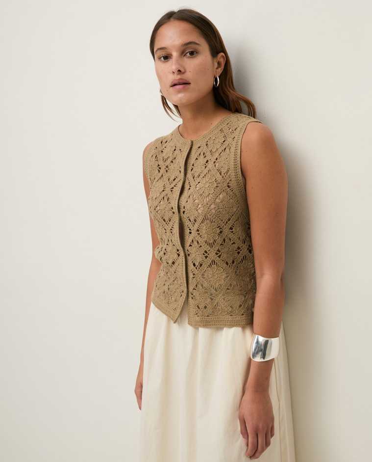 Crochet-effect knit vest|Yerse