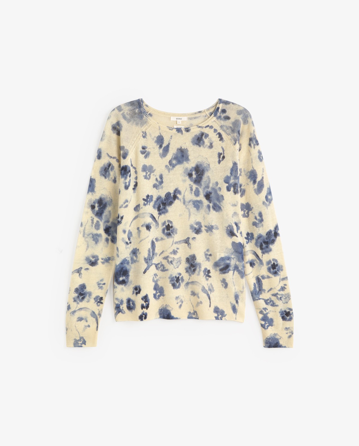 Jersey lino y algodón estampado flores en color azul, vista frontal con detalle del tejido 6