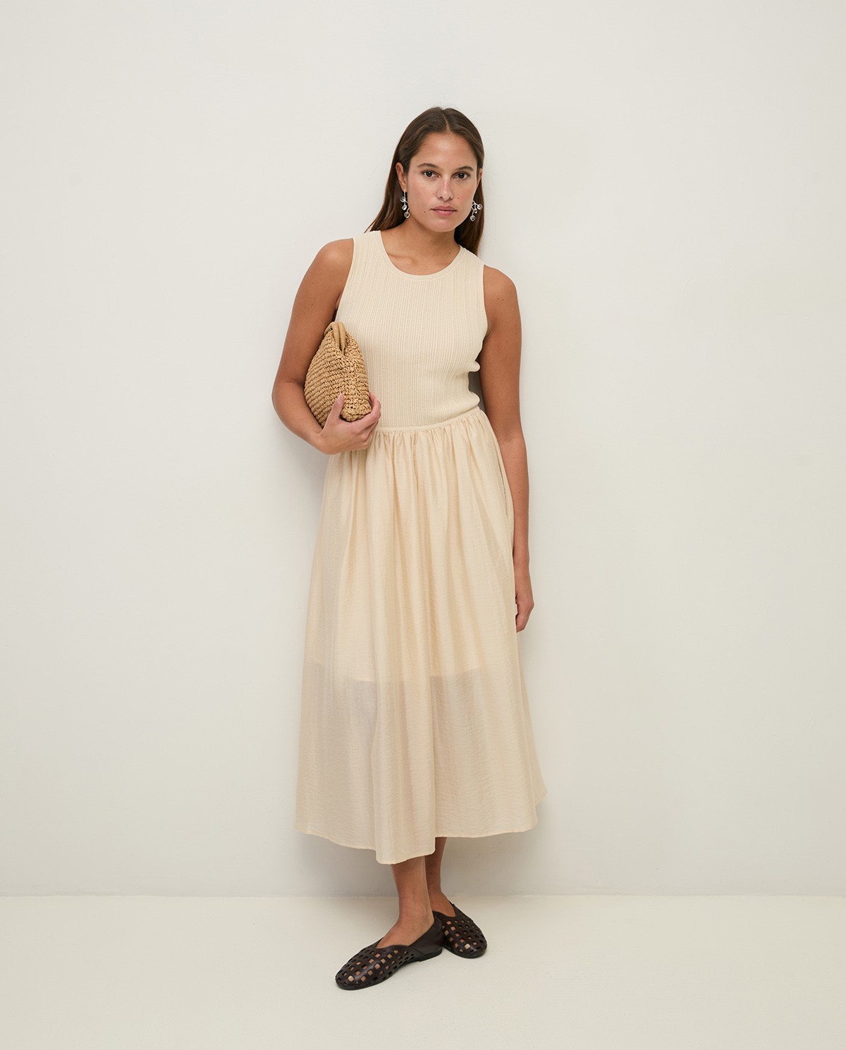 Vestido largo tejido combinado