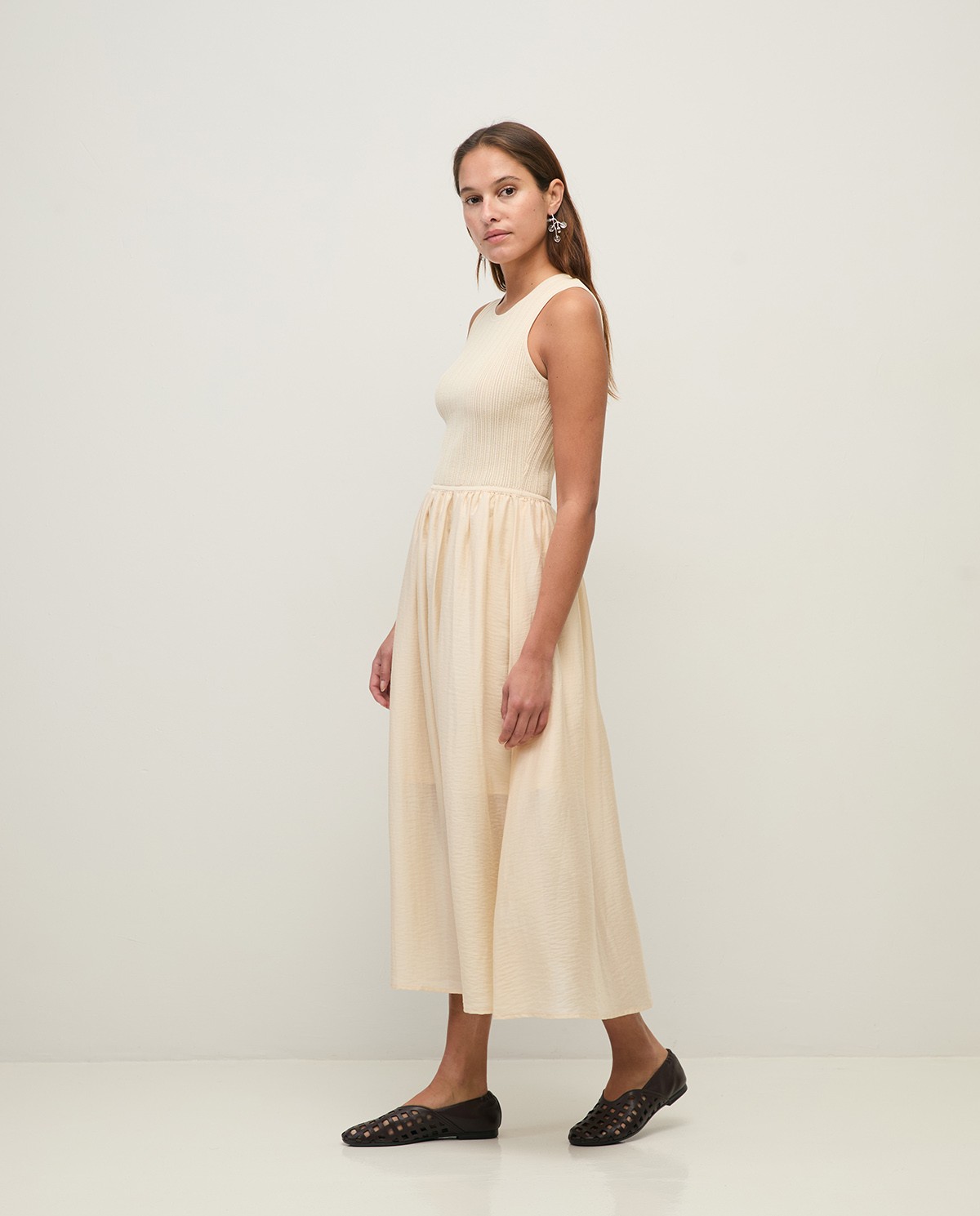 Vestido largo tejido combinado