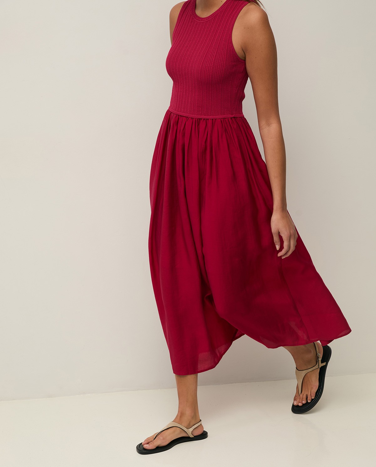 Vestido largo tejido combinado