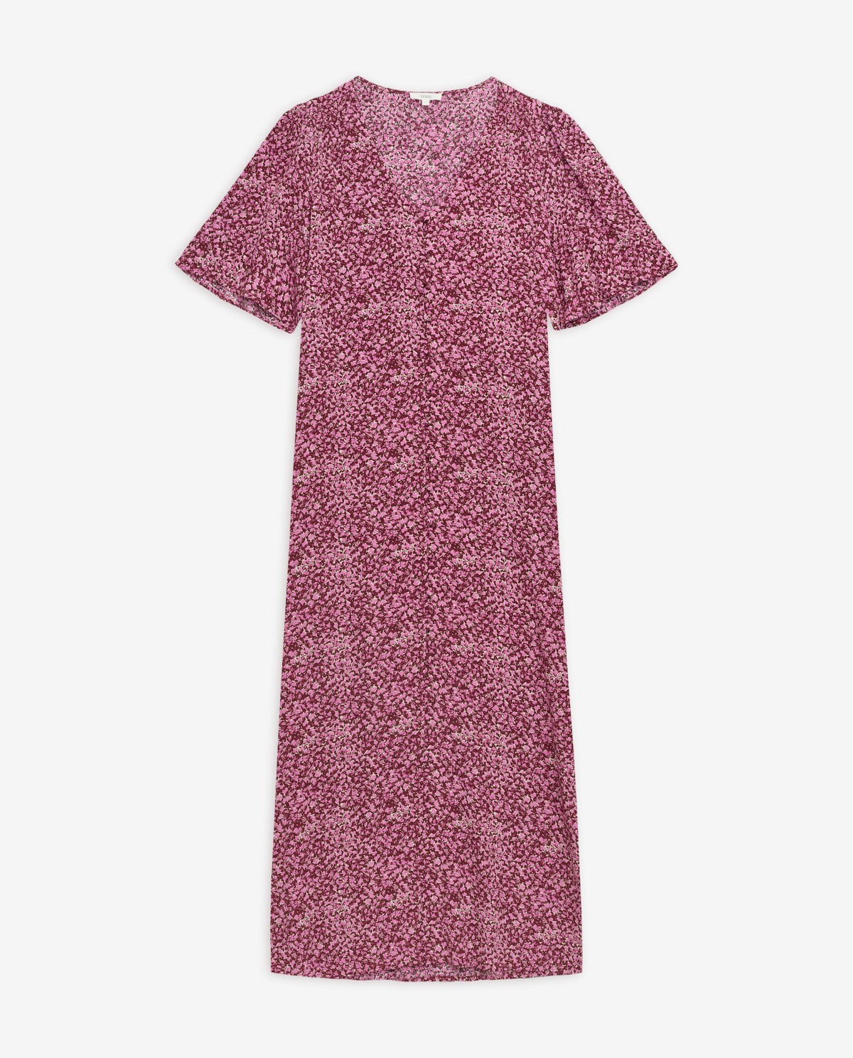 Vestido midi fluido con estampado de flores en tonos rosa y escote de pico 5
