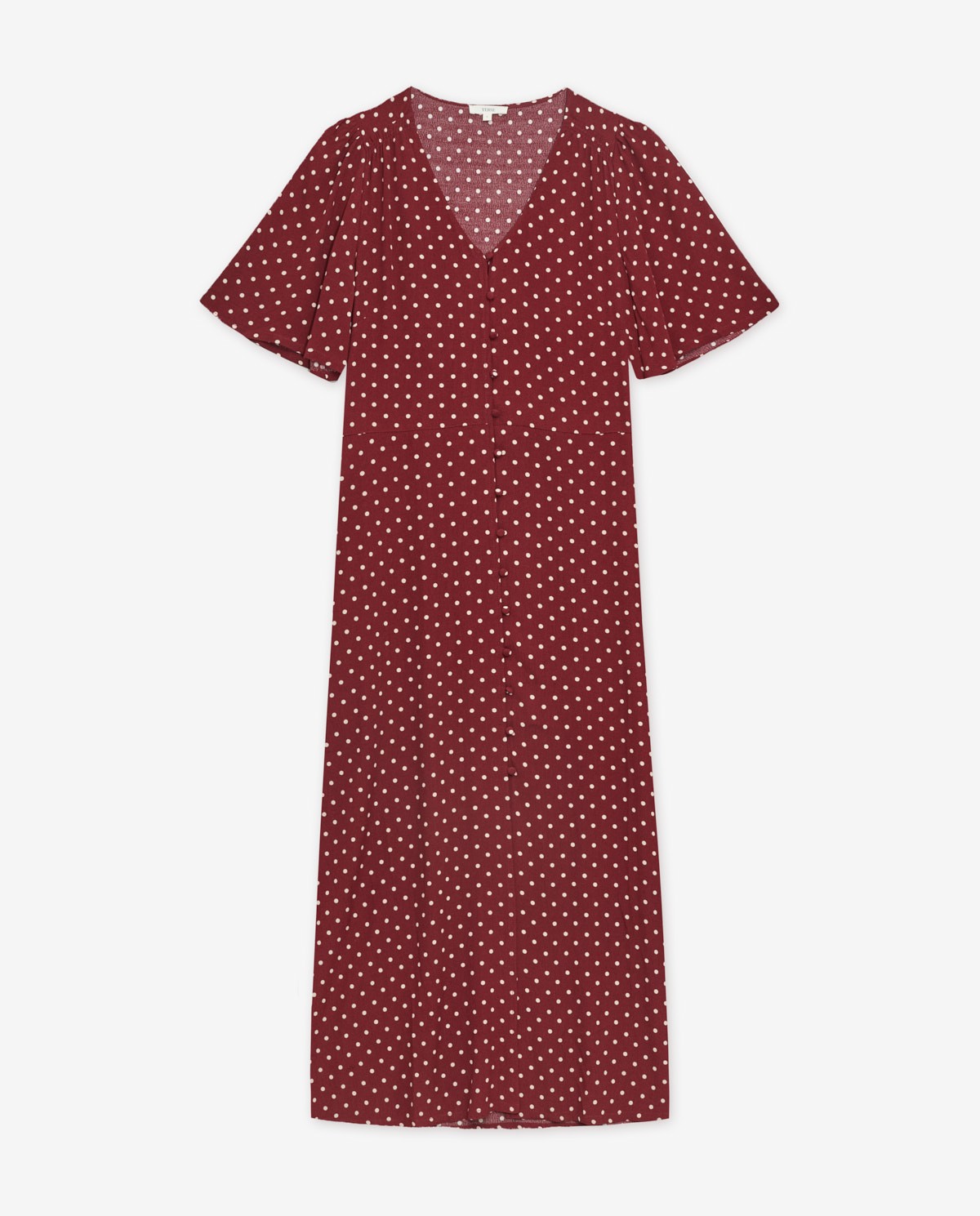 Vestido midi fluido con estampado de lunares y escote de pico 6