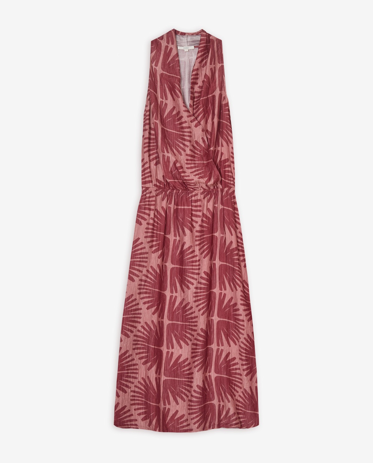 Vestido largo sin mangas de flores en doble gasa con escote cruzado 6