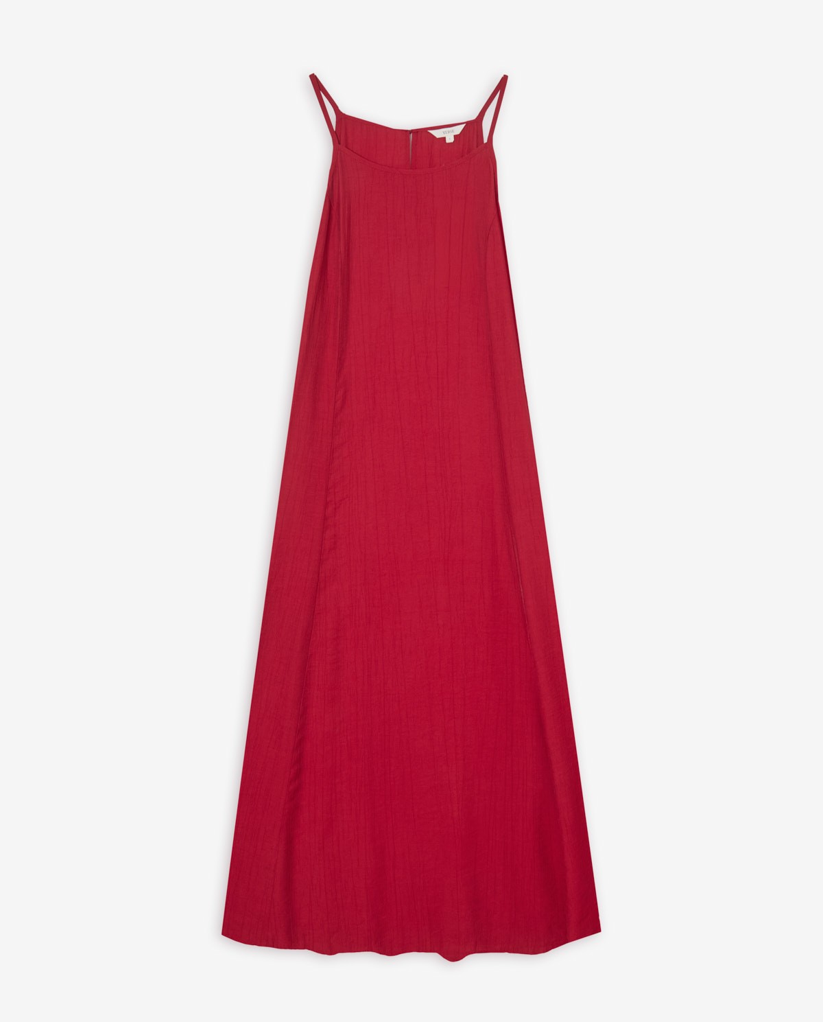 Vestido largo liso en color rojo con tirantes finos y escote recto 5