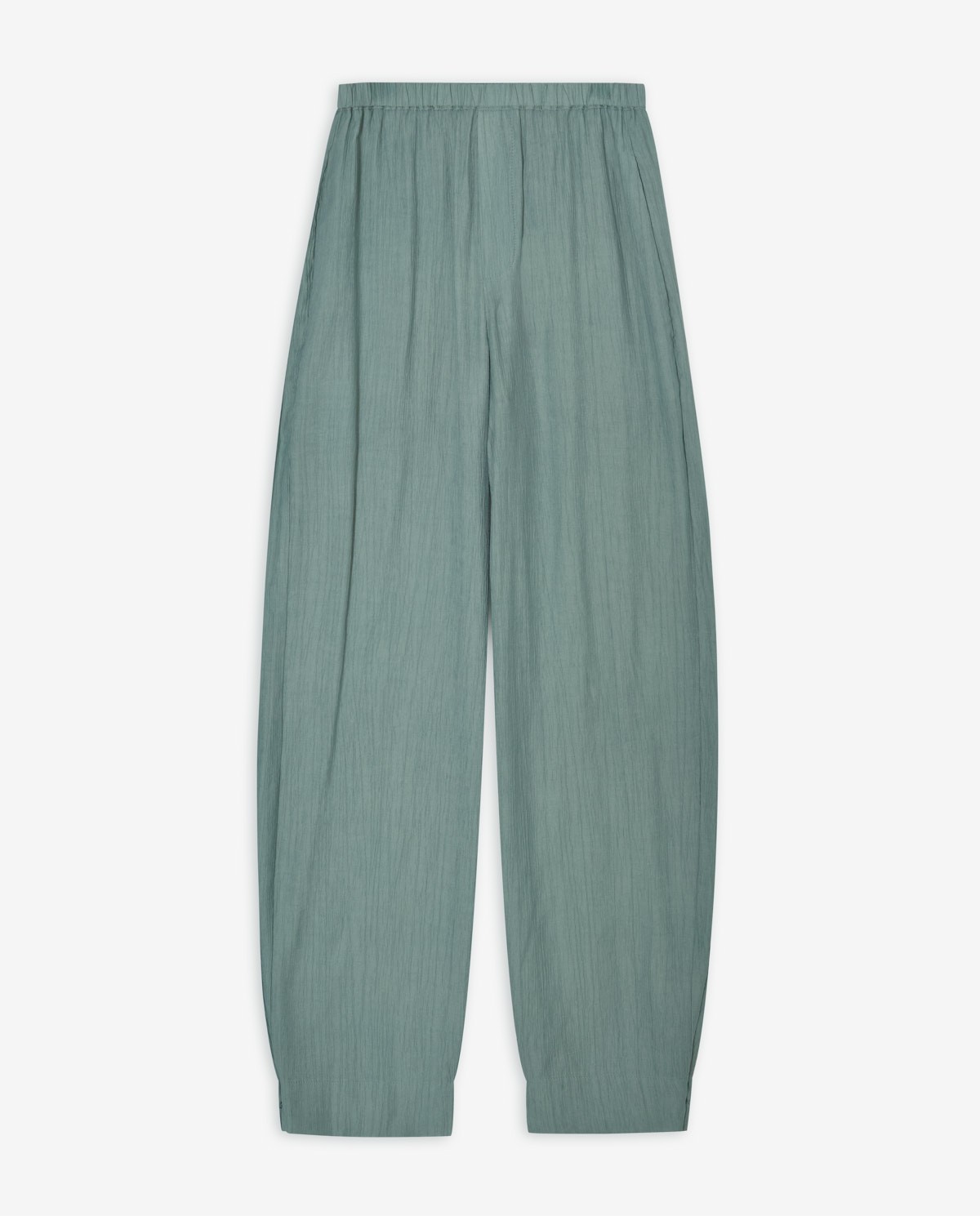 Pantalón fluido wide leg en color verde con cintura elástica y bolsillos laterales 5