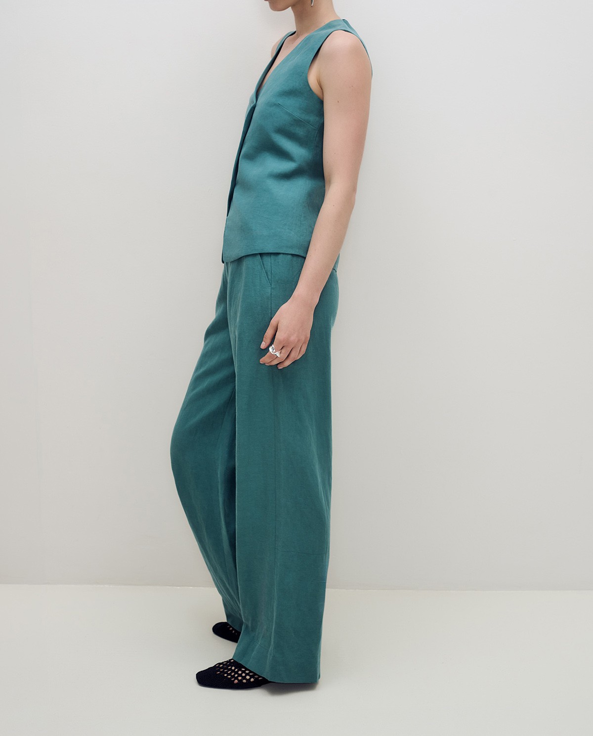 Pantalón traje recto mezcla lino