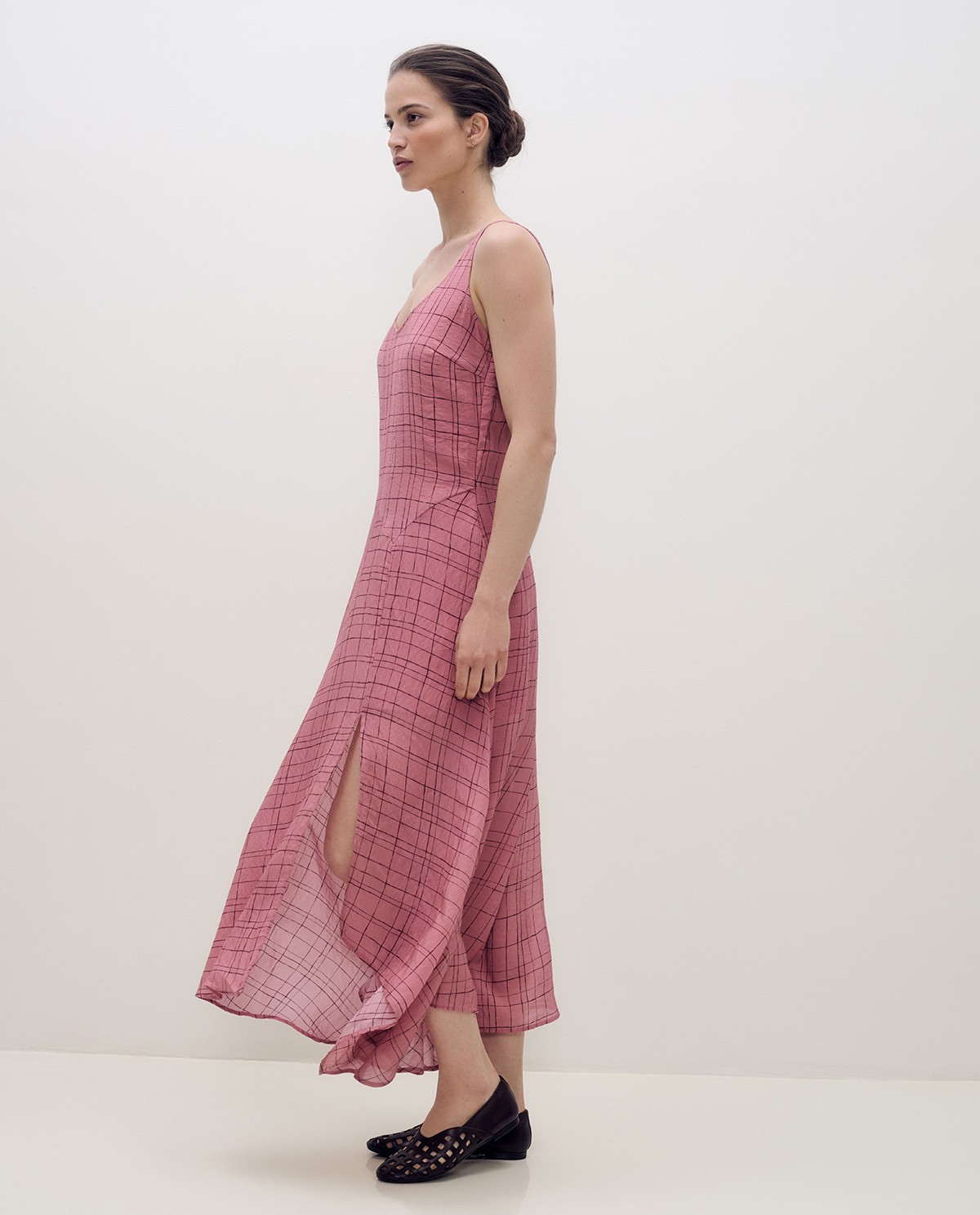 Vestido largo cuadros abertura lateral