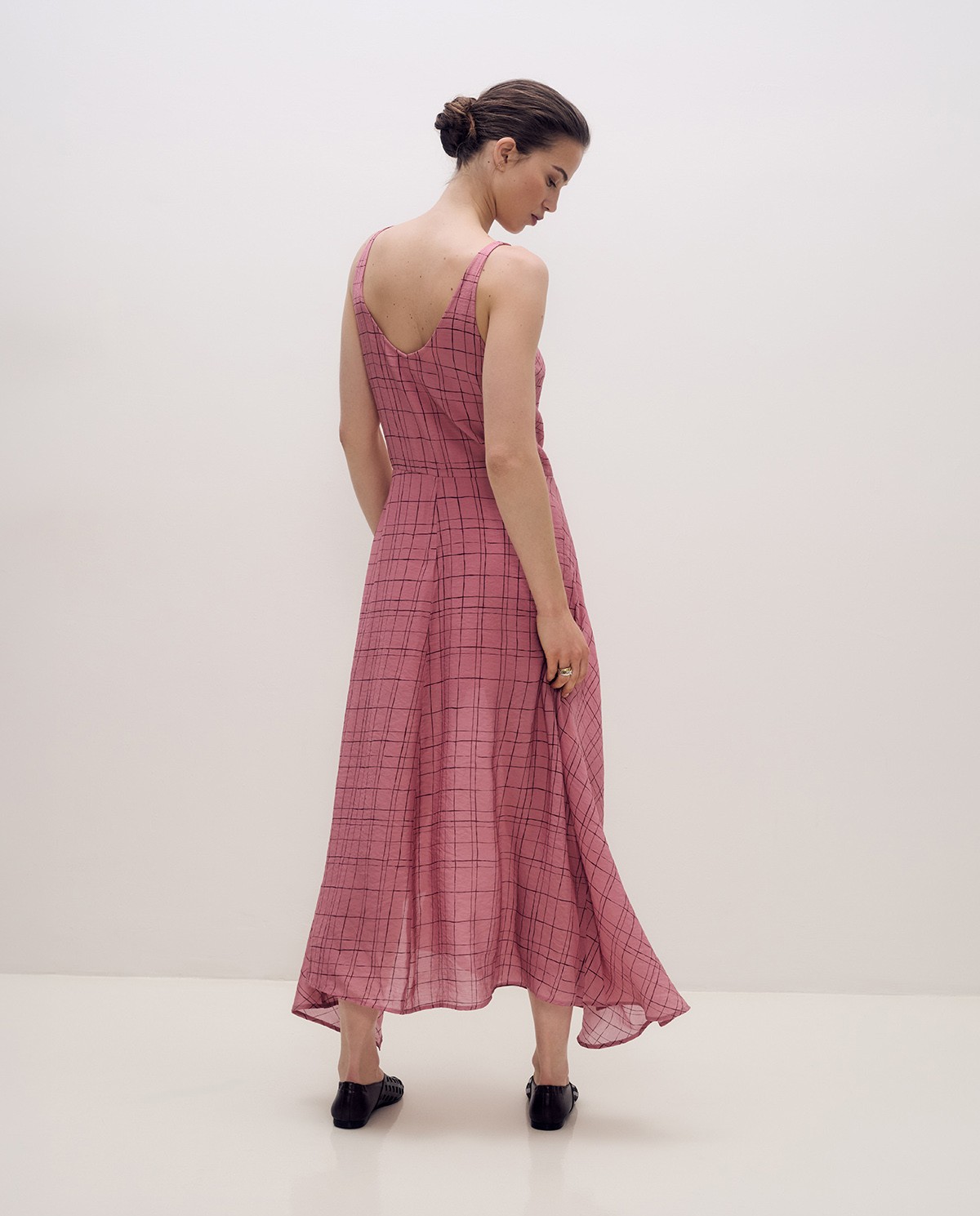 Vestido largo cuadros abertura lateral