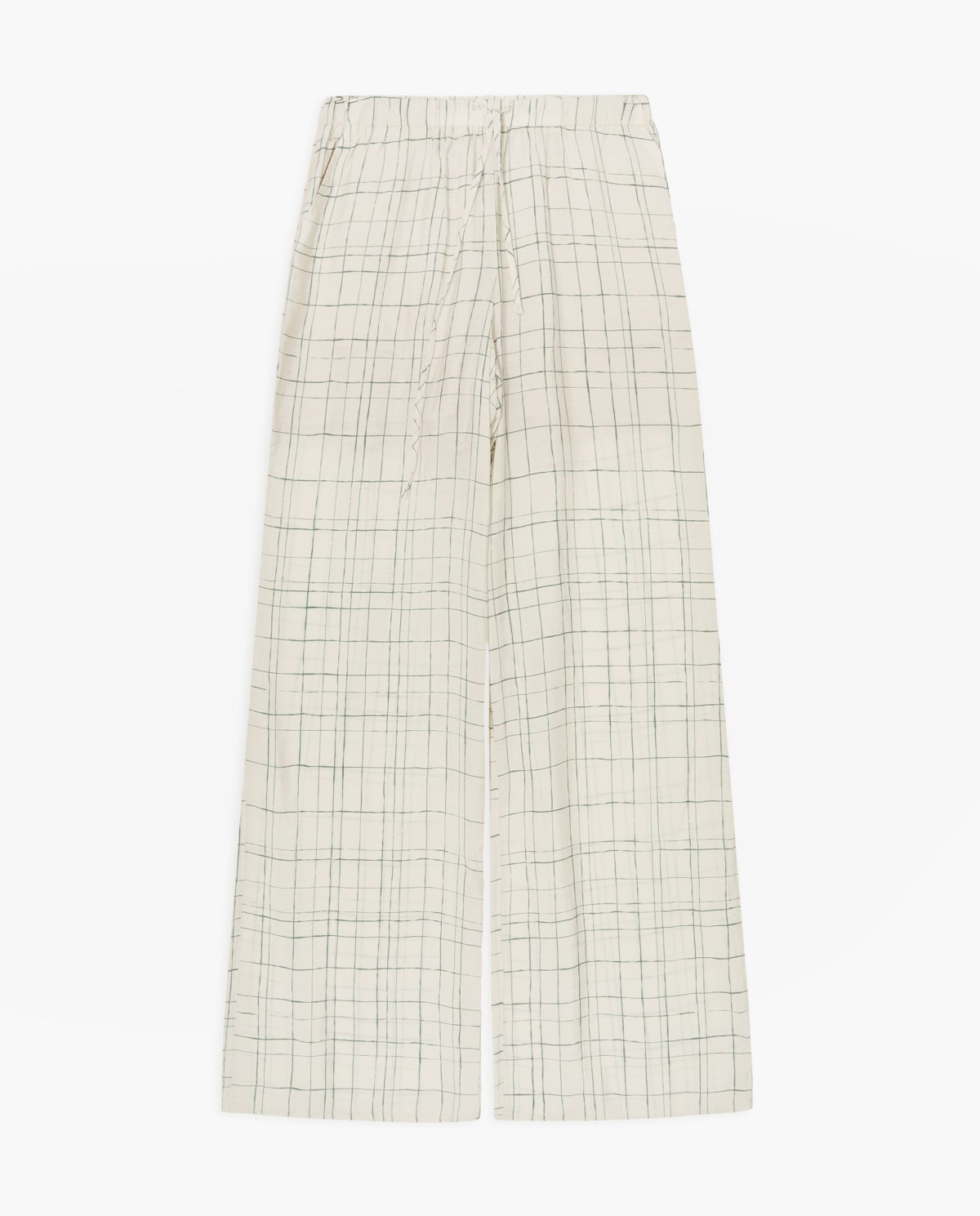 Pantalón ancho con estampado de cuadros en color crudo y cintura elástica 6