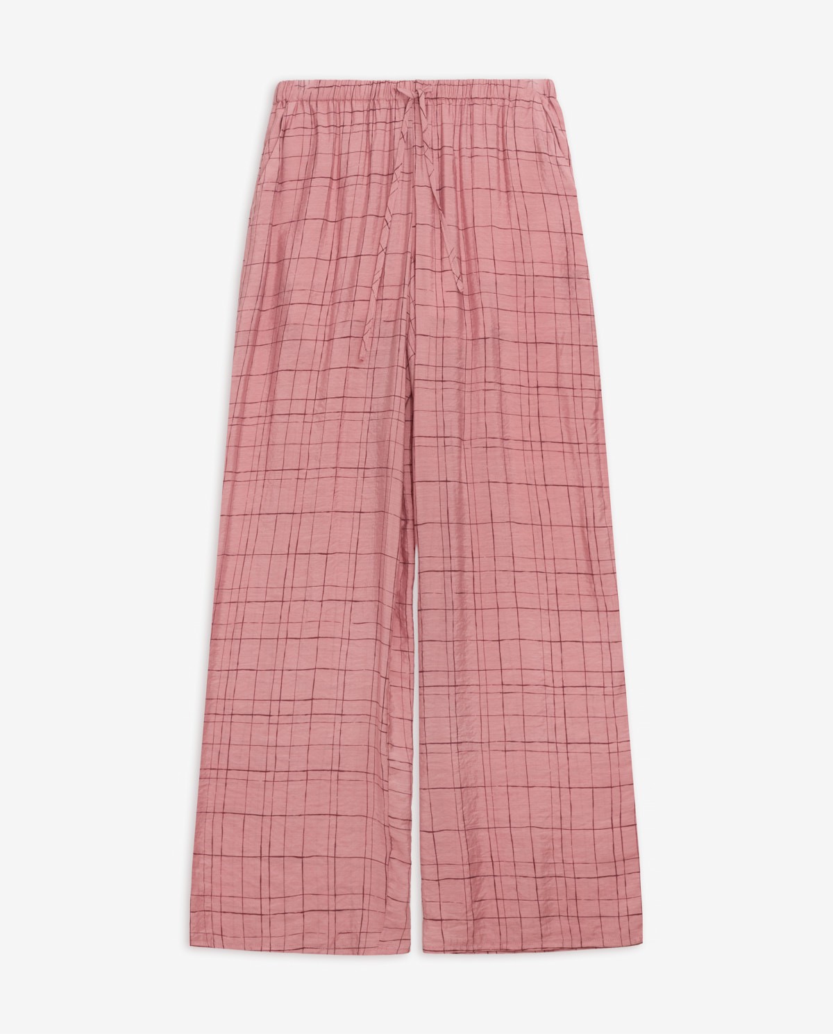 Pantalón ancho con estampado de cuadros en color rosa y cintura elástica 5