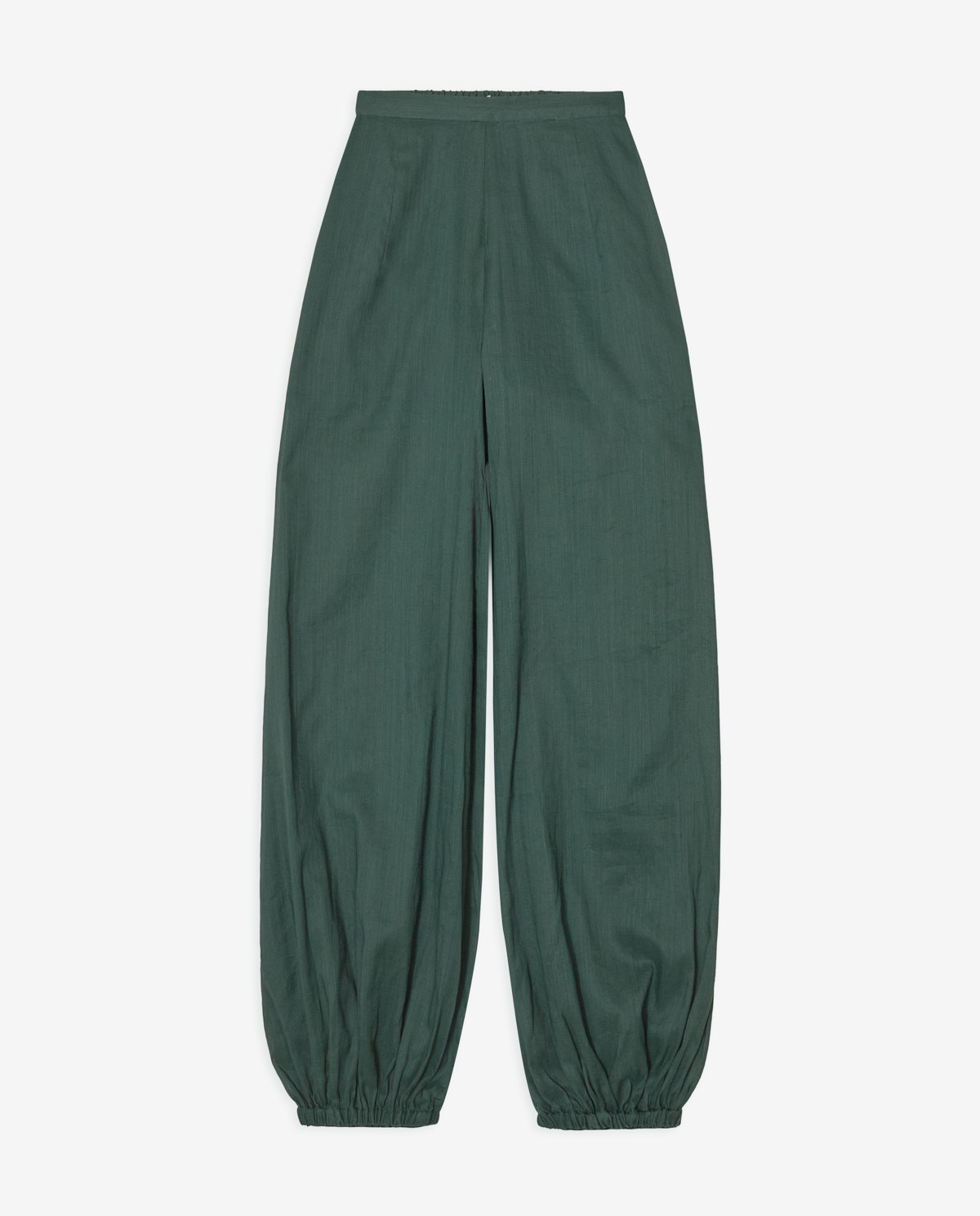 Pantalón bombacho fluido en color verde con bajo fruncido 4