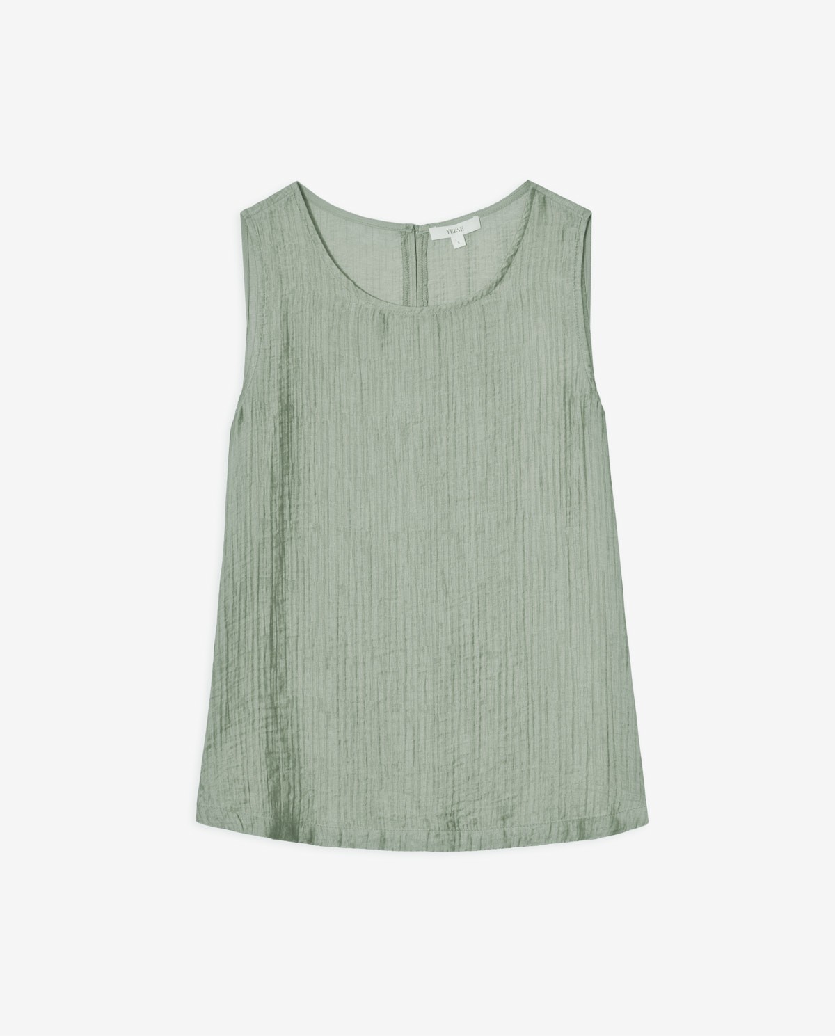 Blusa sin mangas de doble gasa en color verde aguamarina con cuello redondo 5
