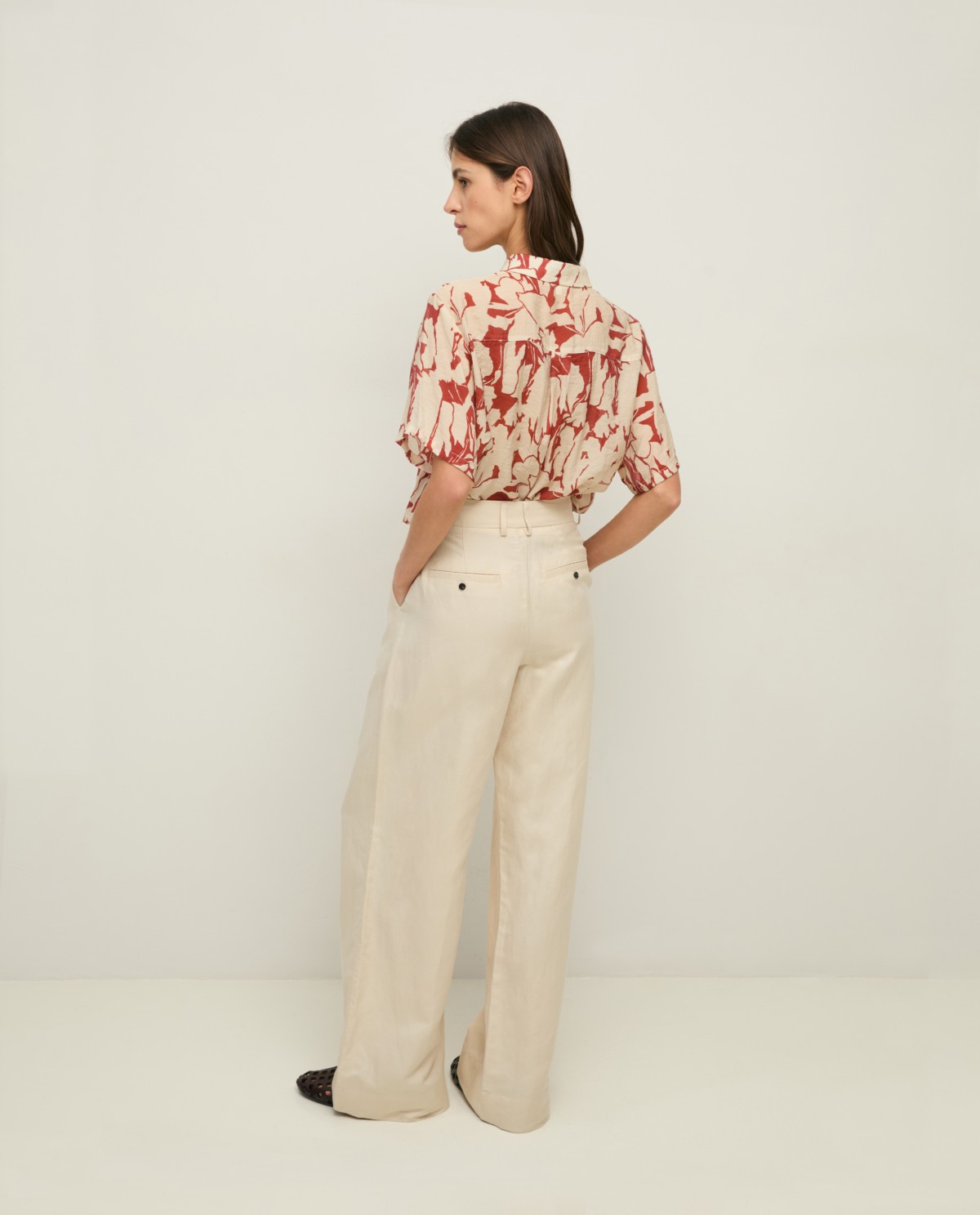 Wide-leg linen-blend tailored trousers|Yerse 6