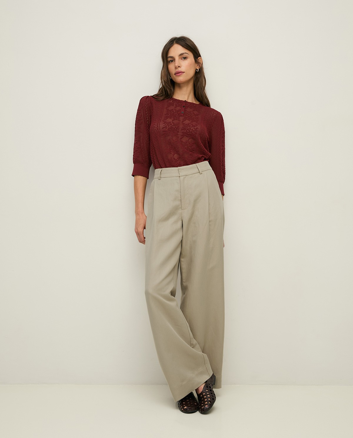 Wide-leg linen-blend tailored trousers|Yerse 3