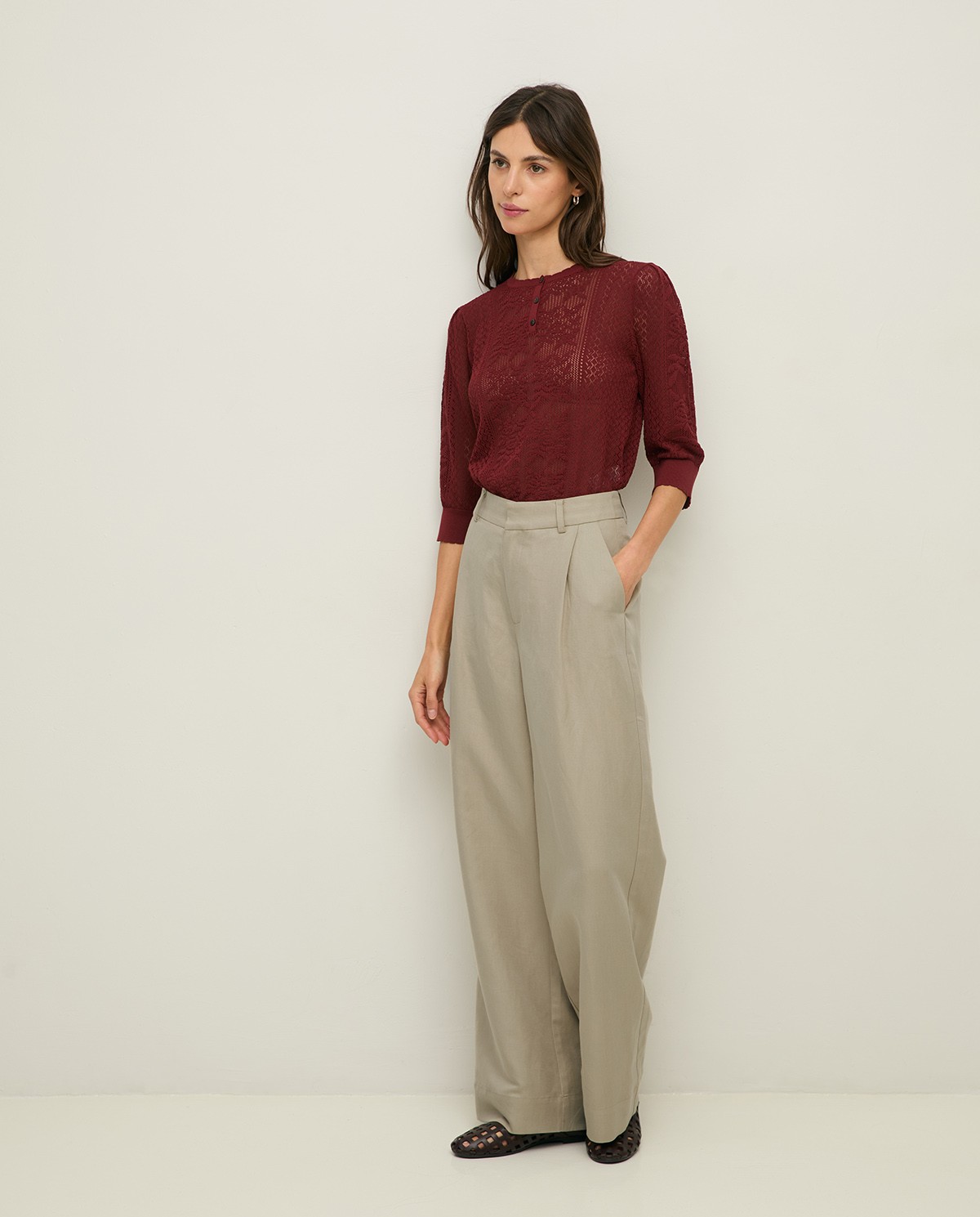 Wide-leg linen-blend tailored trousers|Yerse 6