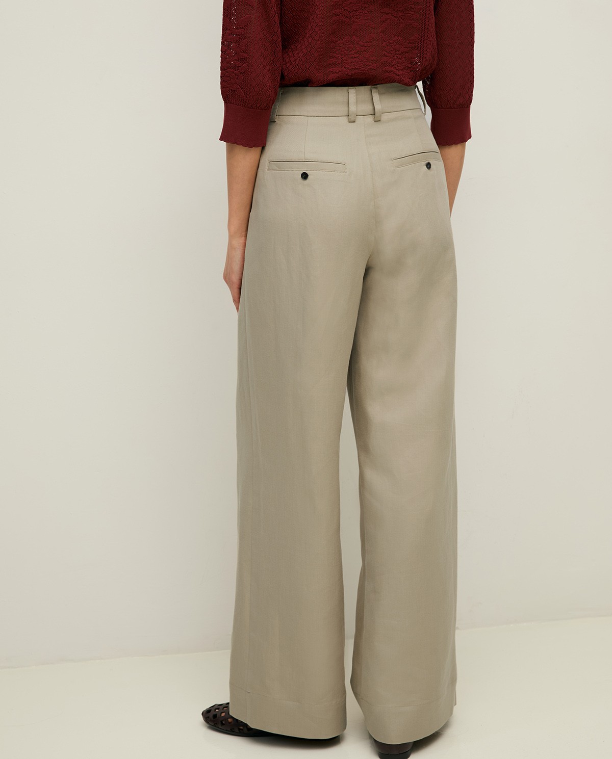Wide-leg linen-blend tailored trousers|Yerse 8