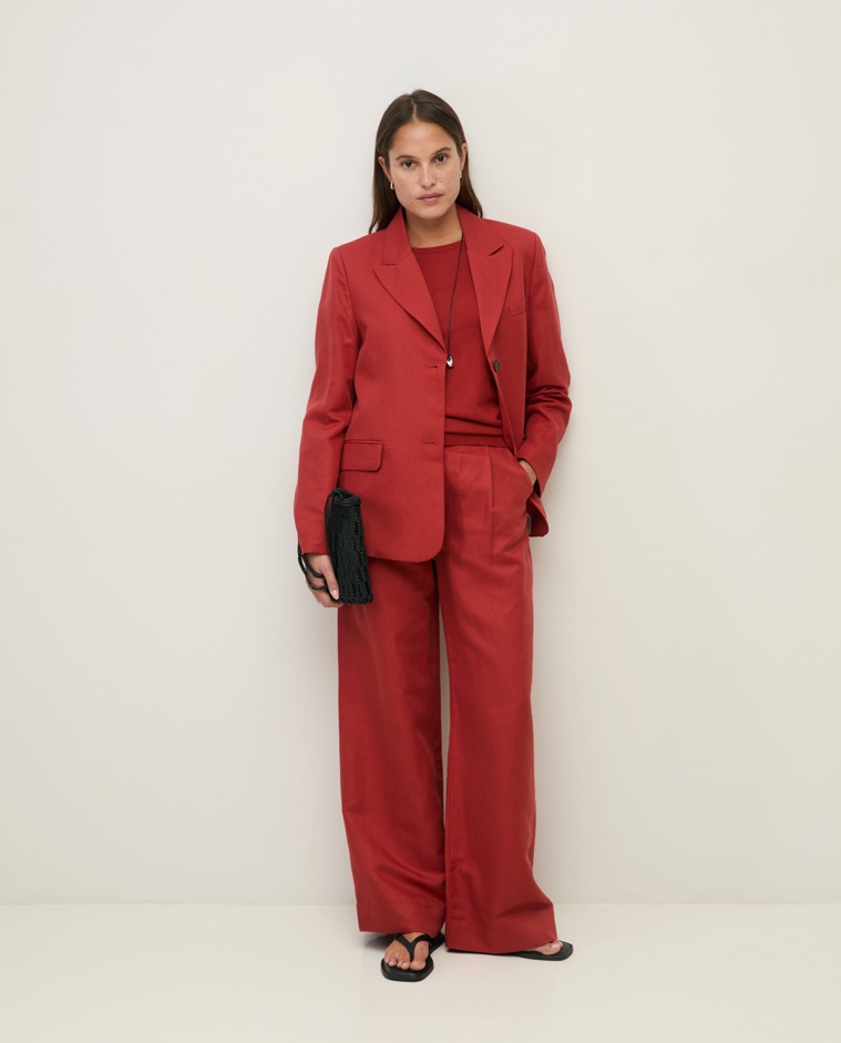 Wide-leg linen-blend tailored trousers|Yerse