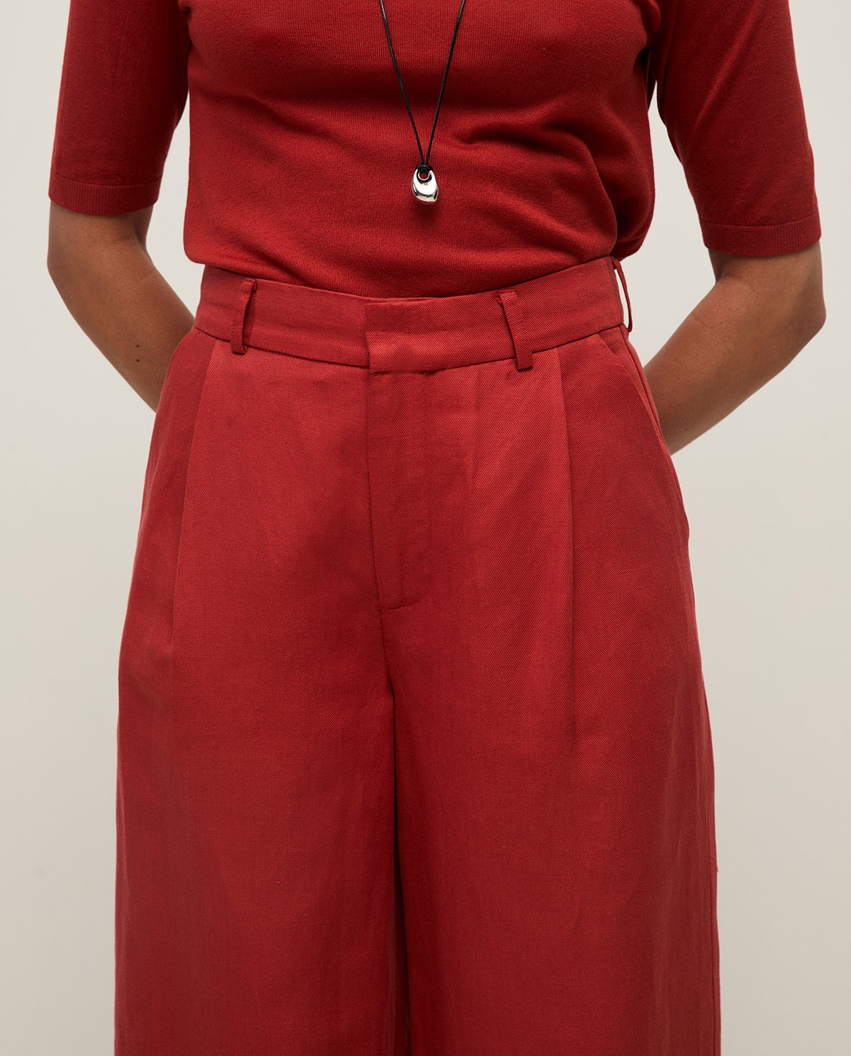 Wide-leg linen-blend tailored trousers|Yerse 3