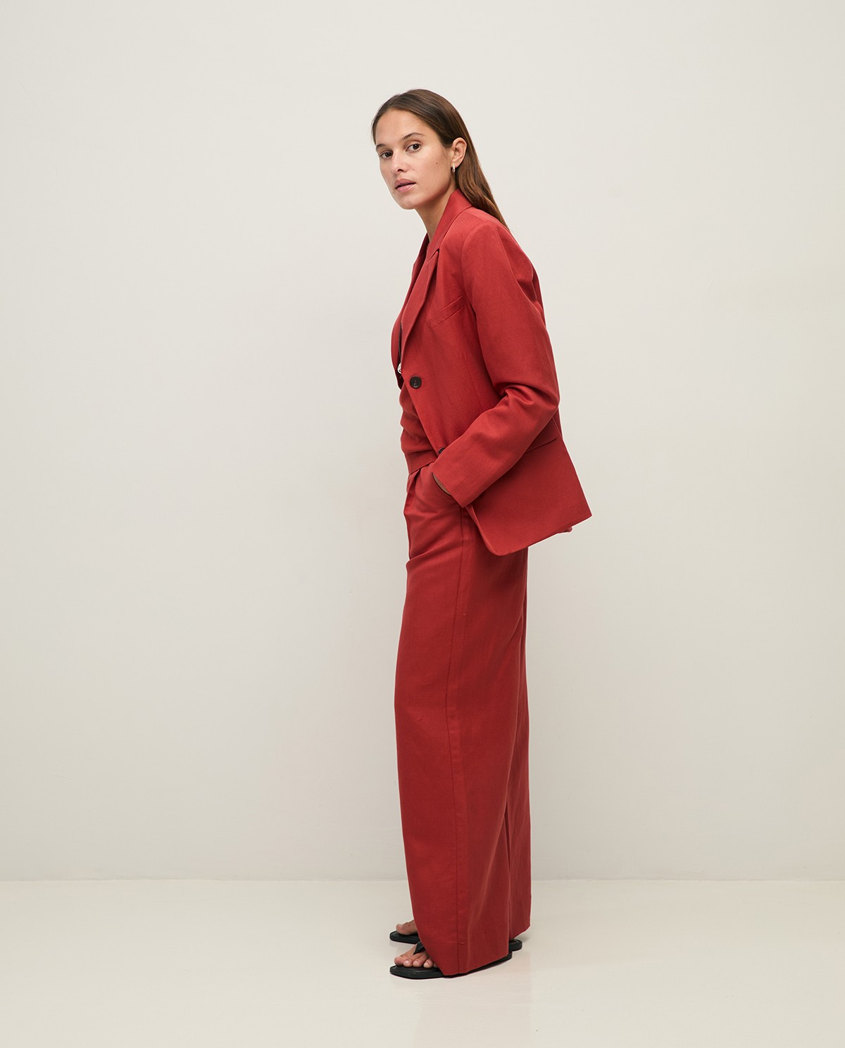 Wide-leg linen-blend tailored trousers|Yerse 1