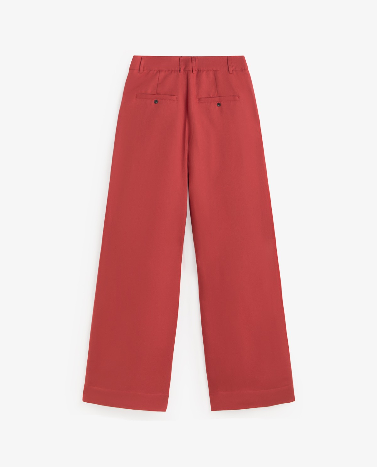 Pantalón sastrero wide leg mezcla lino en color burdeos, vista frontal con detalle del tejido 11