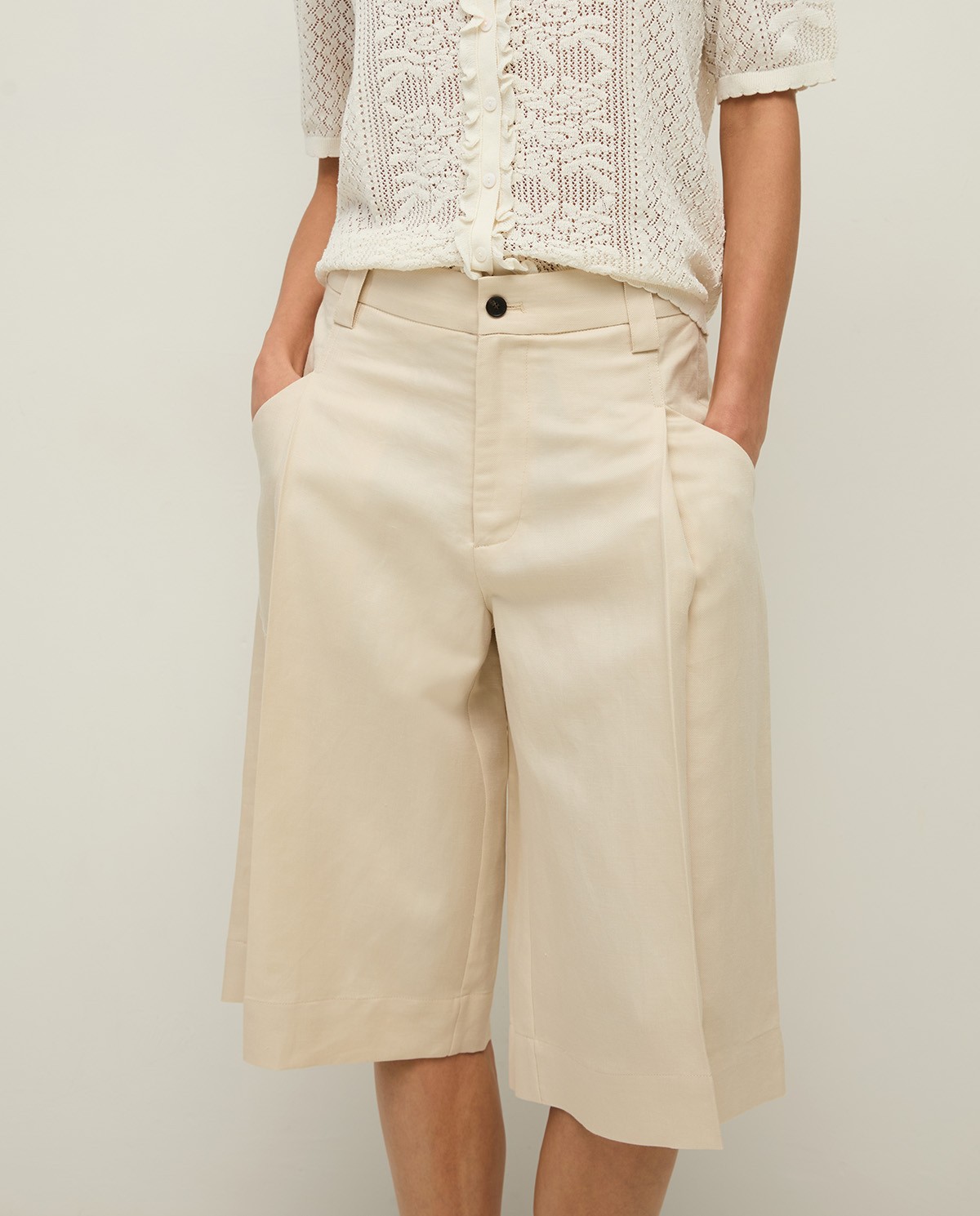 Bermuda sastre wide leg mezcla lino