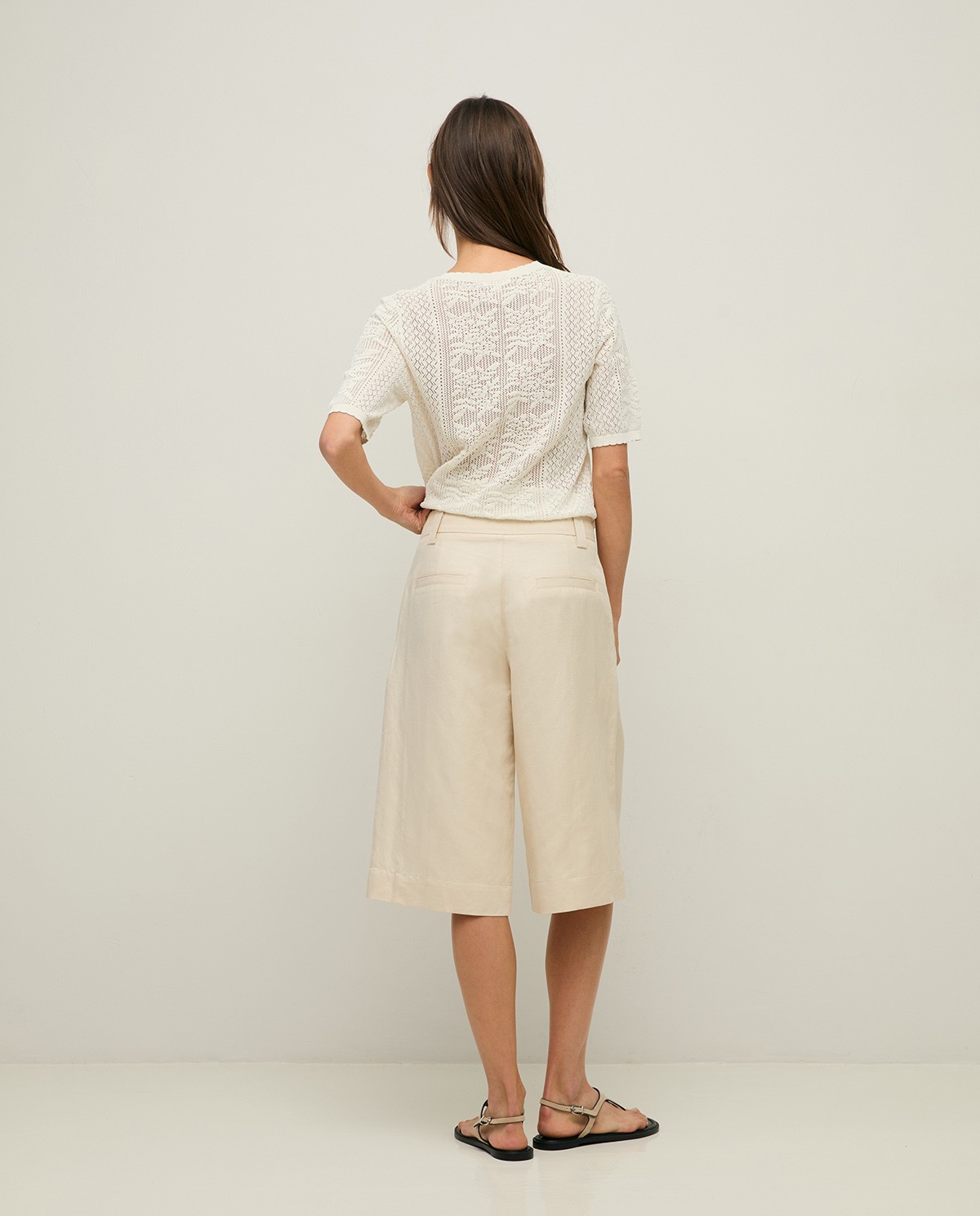 Bermuda sastre wide leg mezcla lino