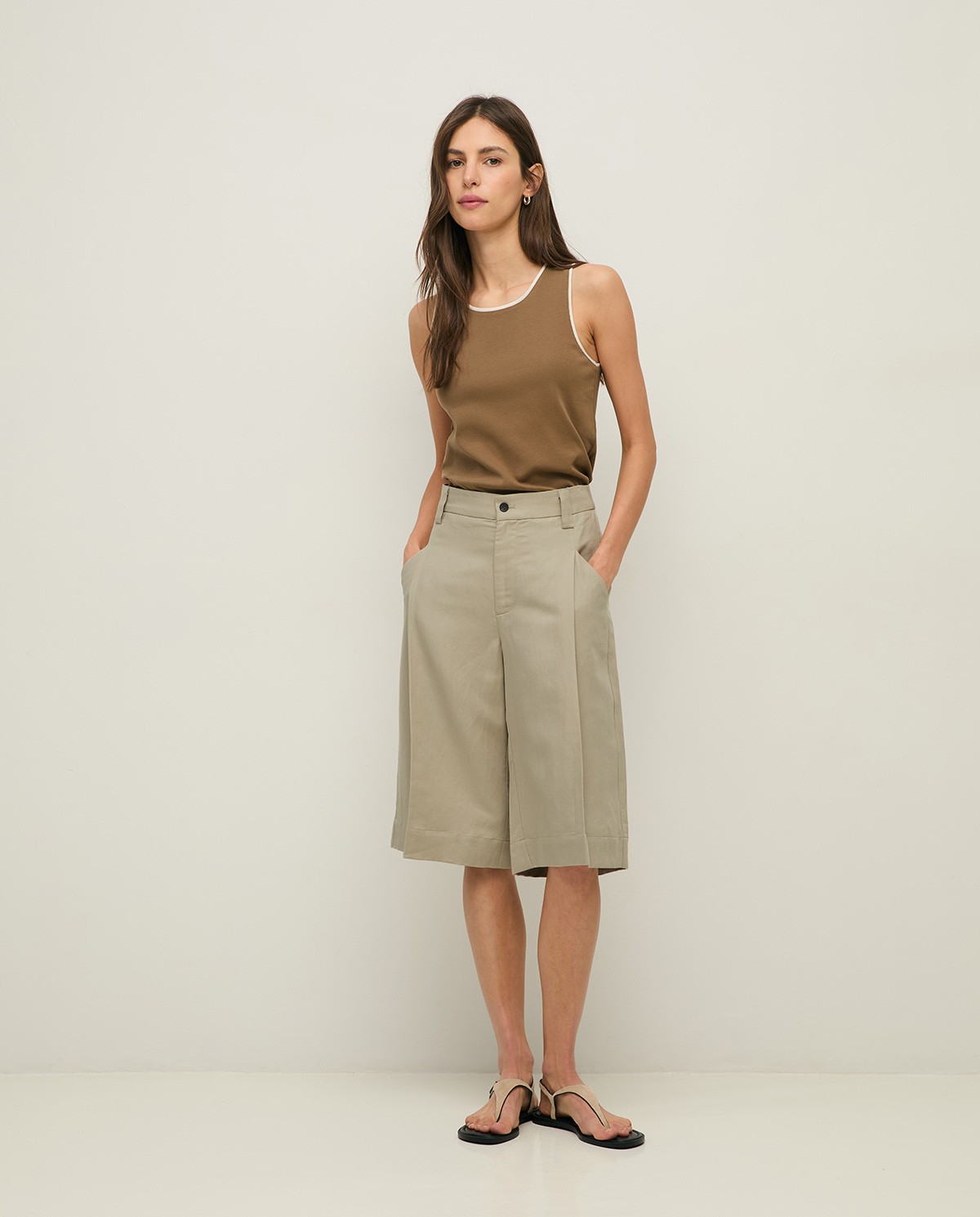Bermuda sastre wide leg mezcla lino