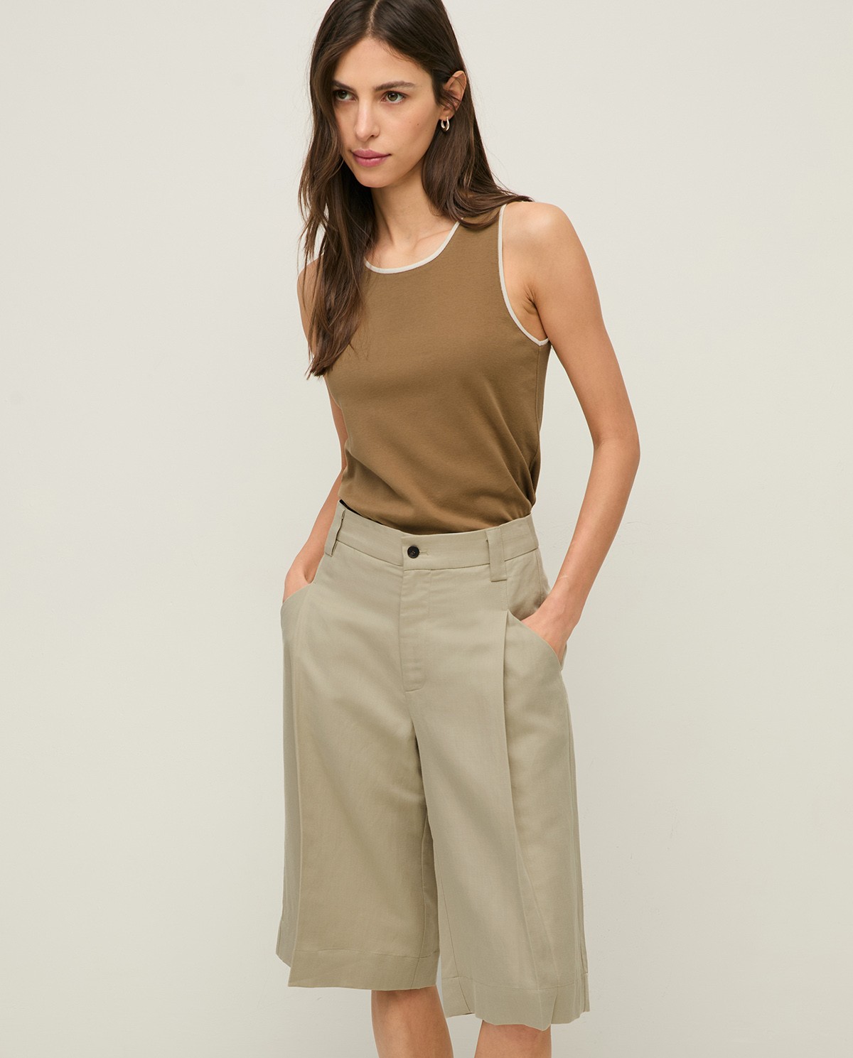 Bermuda sastre wide leg mezcla lino