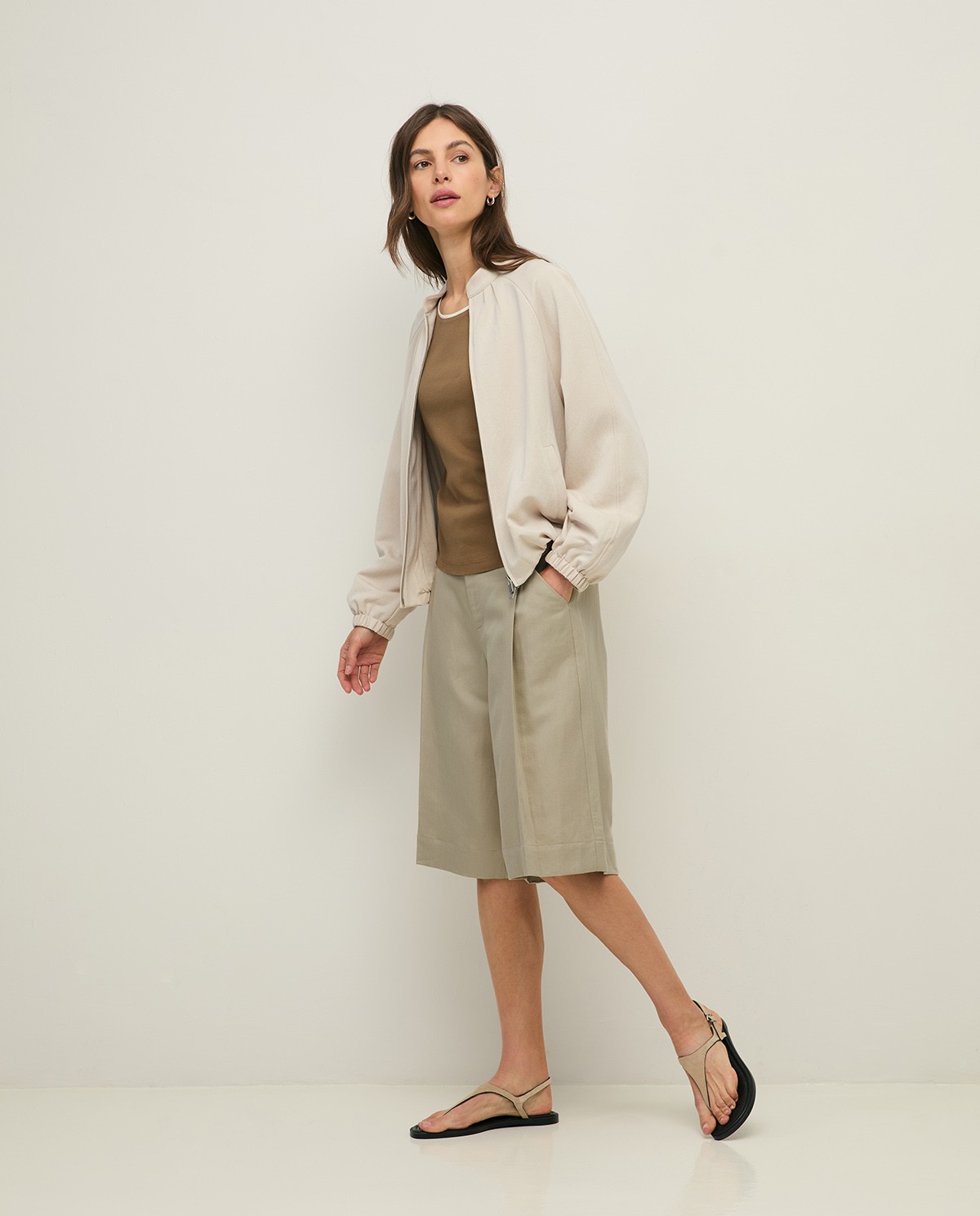 Bermuda sastre wide leg mezcla lino