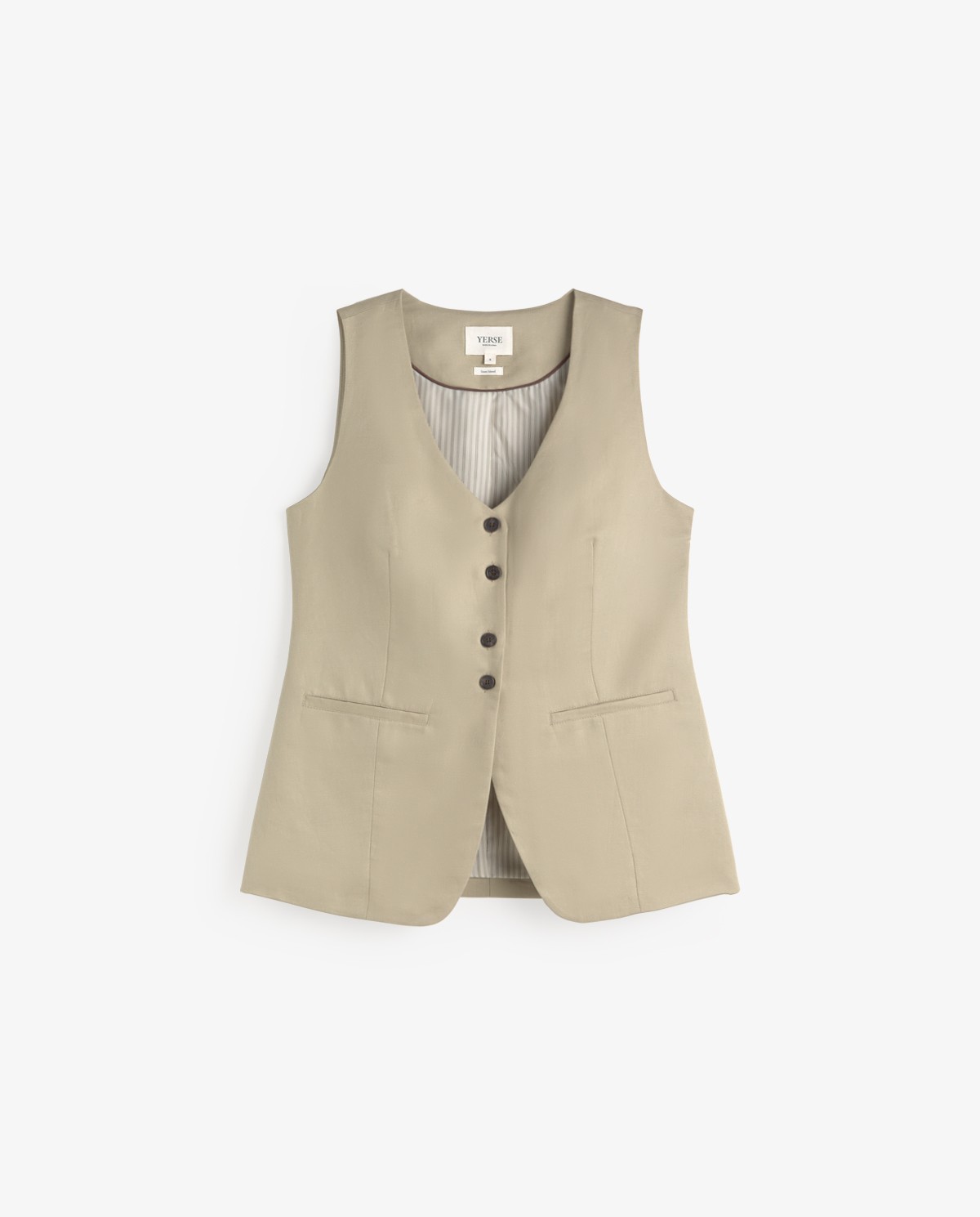 Chaleco sastre mezcla lino en color verde aguamarina, vista frontal con detalle del tejido 8