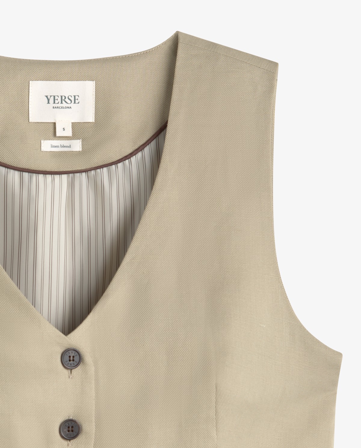 Chaleco sastre mezcla lino en color verde aguamarina, vista frontal con detalle del tejido 9