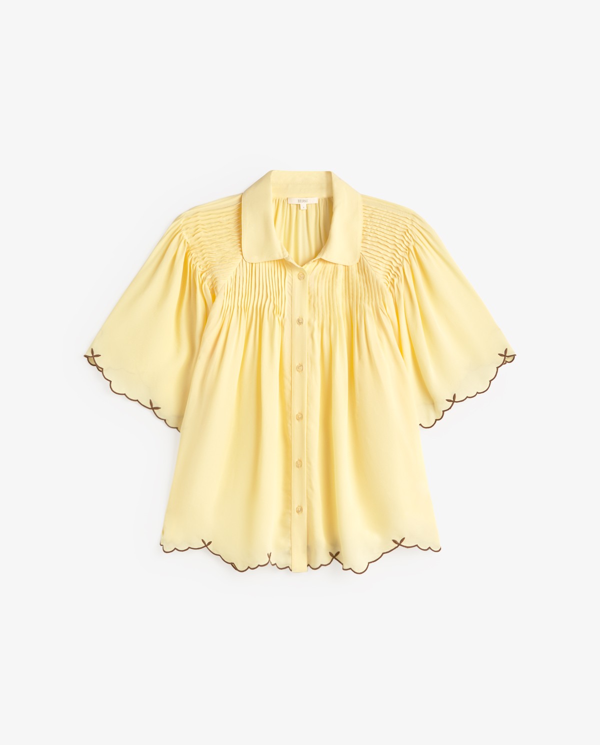 Blusa romántica bordados en color vainilla, vista frontal con detalle del tejido 7