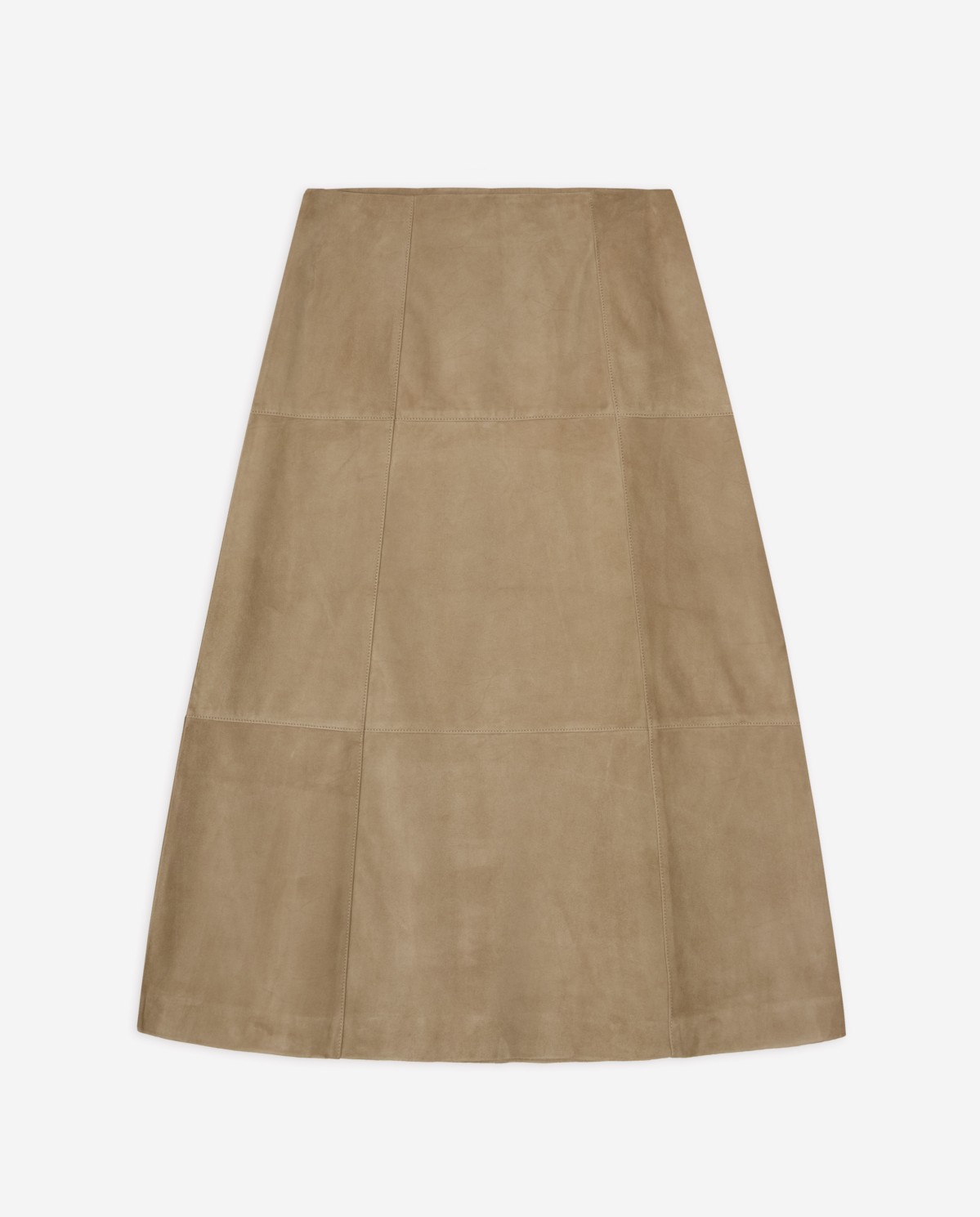 Falda recta piel ante en color camel, vista frontal con detalle del tejido 9