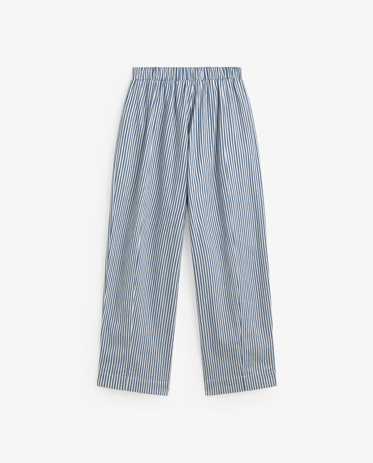 Pantalón rayas wide leg en color azul, vista frontal con detalle del tejido 10