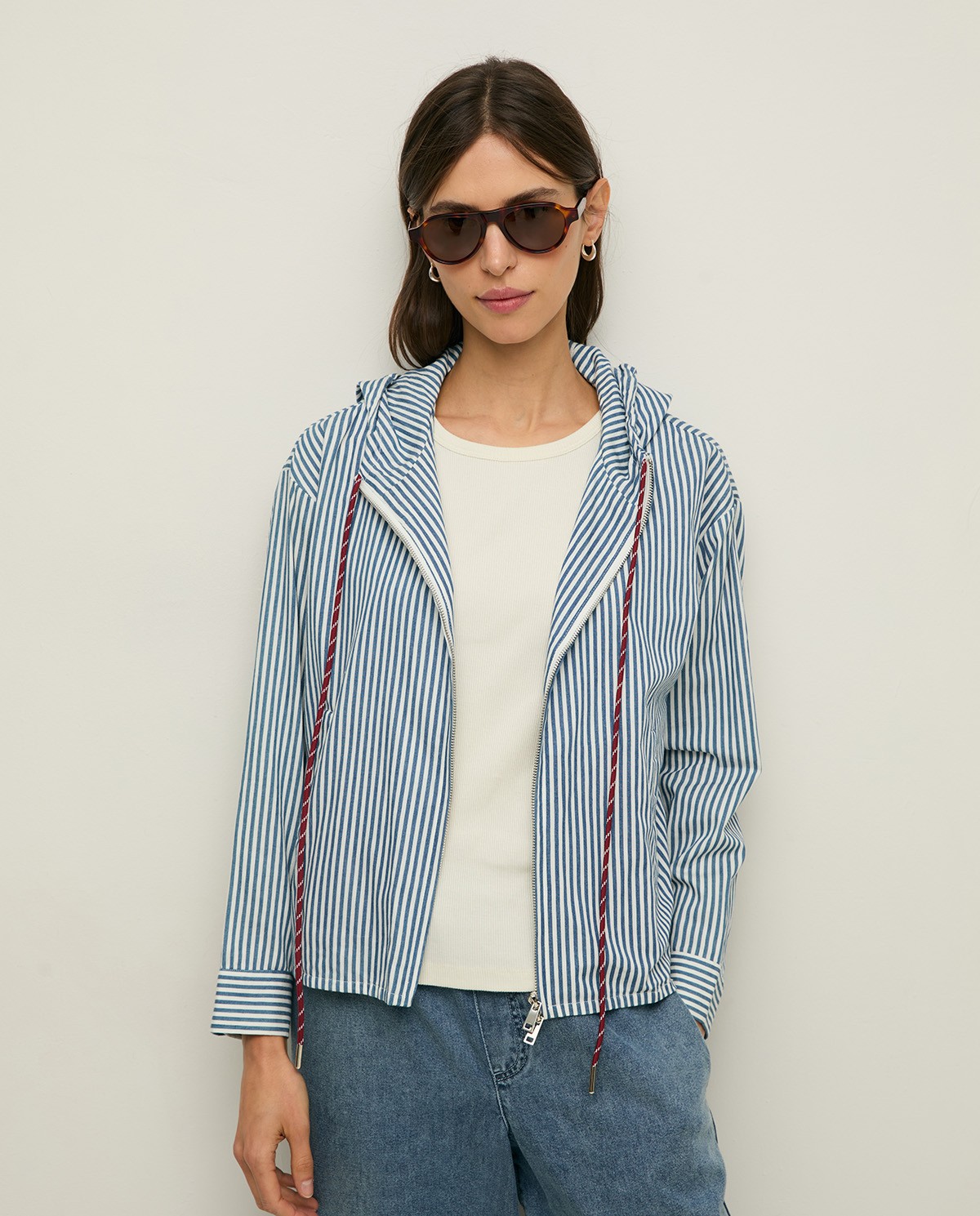 Striped-cotton hooded jacket|Yerse 4