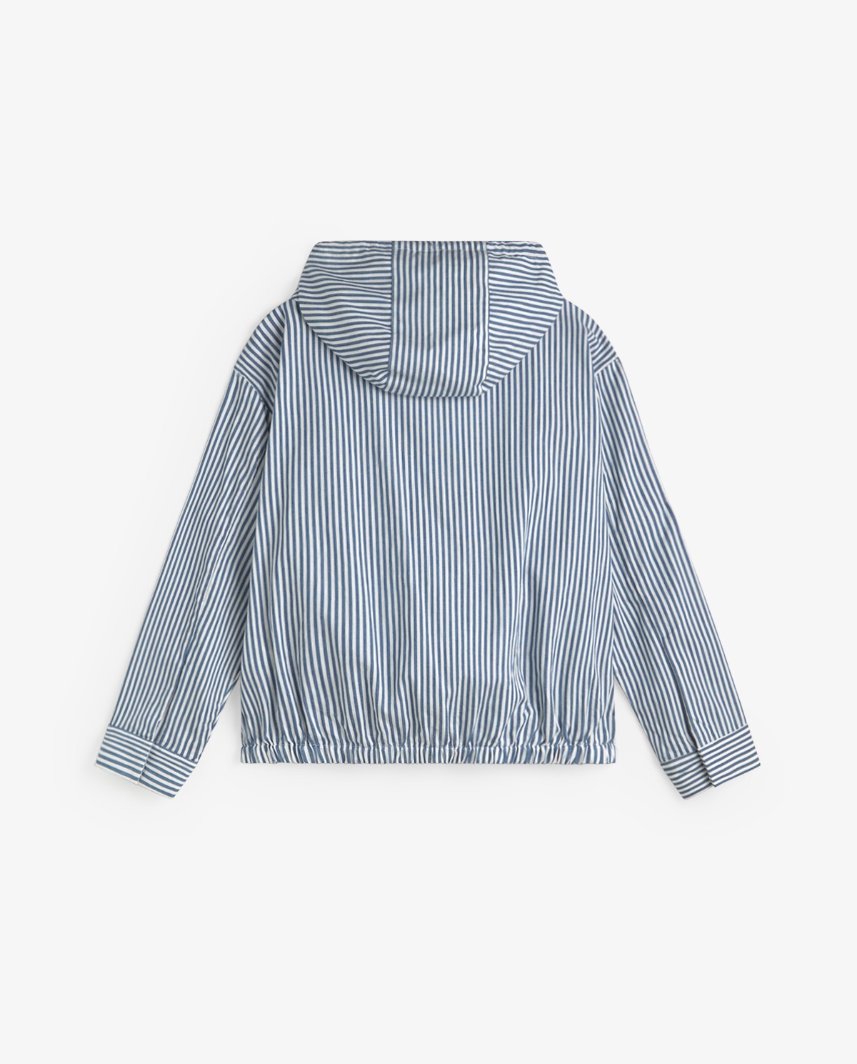 Chaqueta con capucha algodón rayas en color azul, vista frontal con detalle del tejido 8