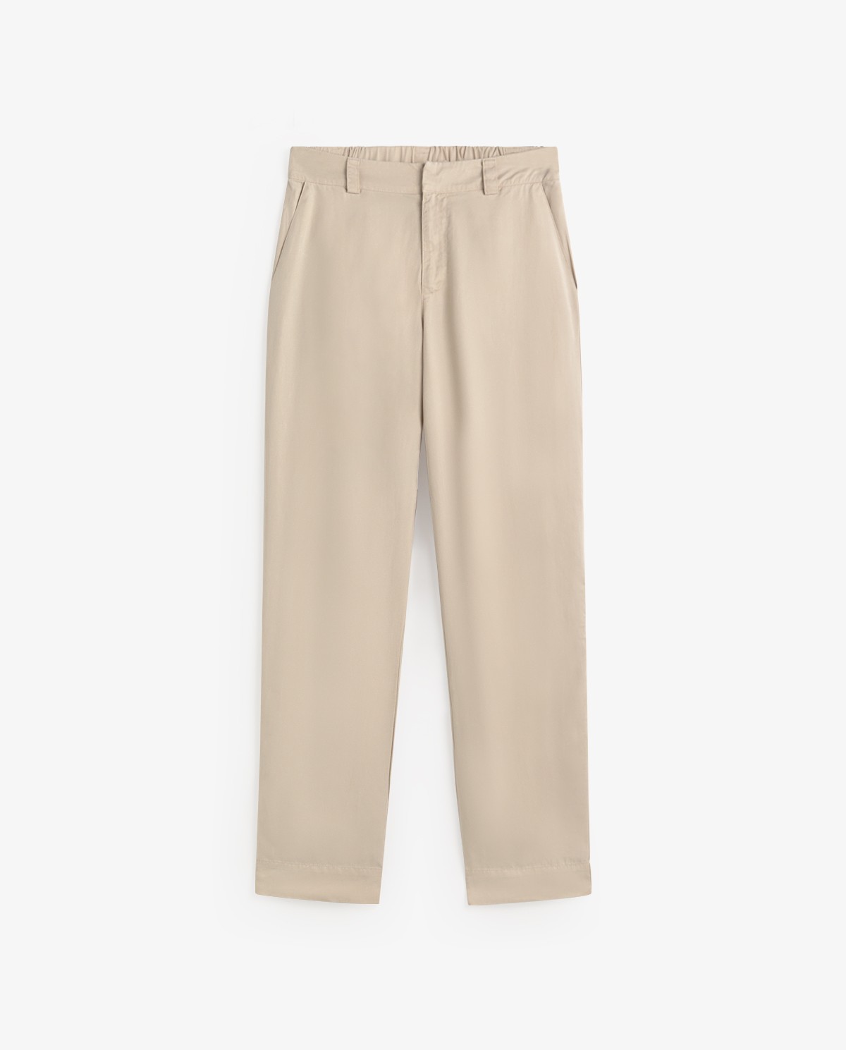 Pantalón recto tencel 100% en color gris claro, vista frontal con detalle del tejido 6