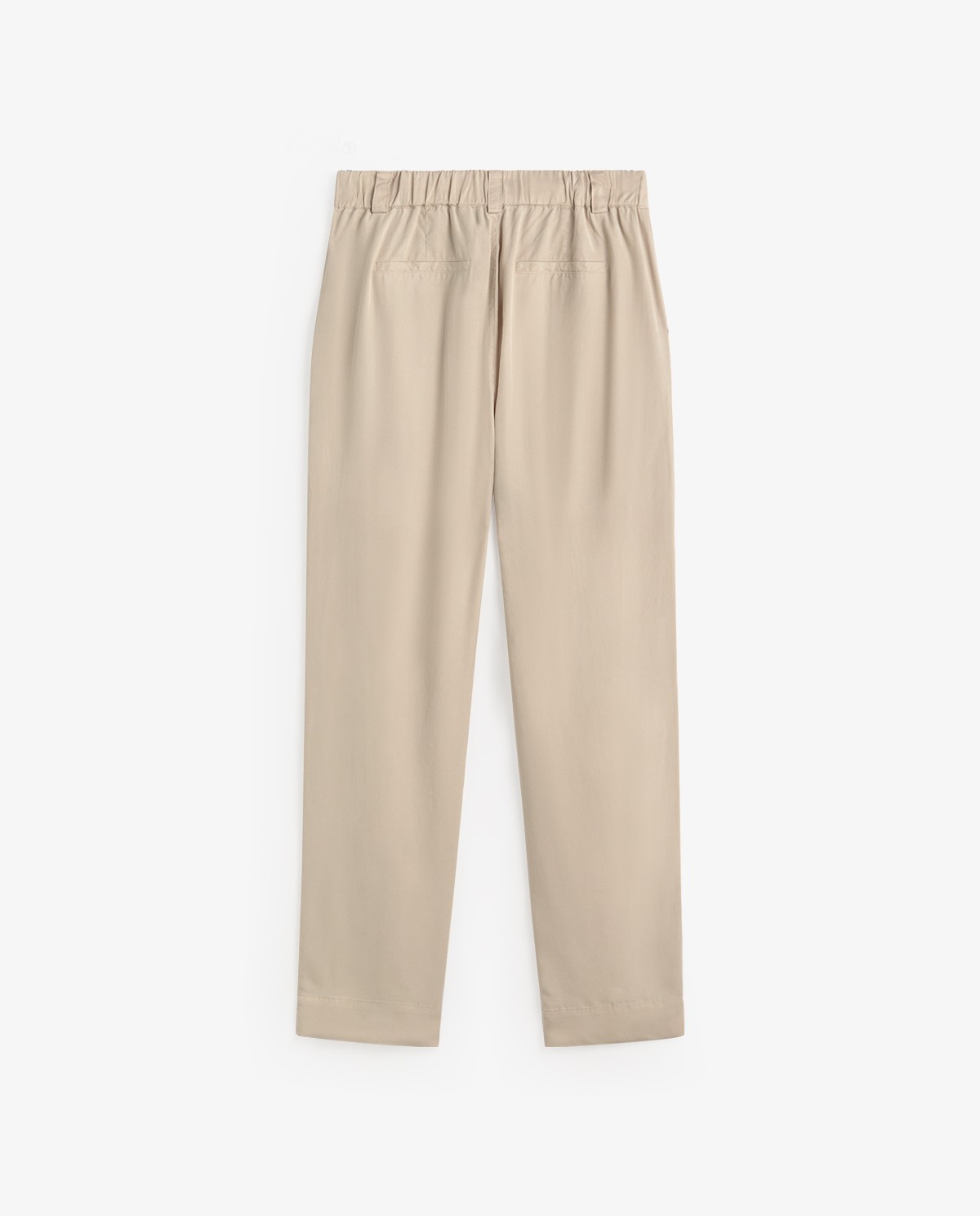 Pantalón recto tencel 100% en color gris claro, vista frontal con detalle del tejido 8