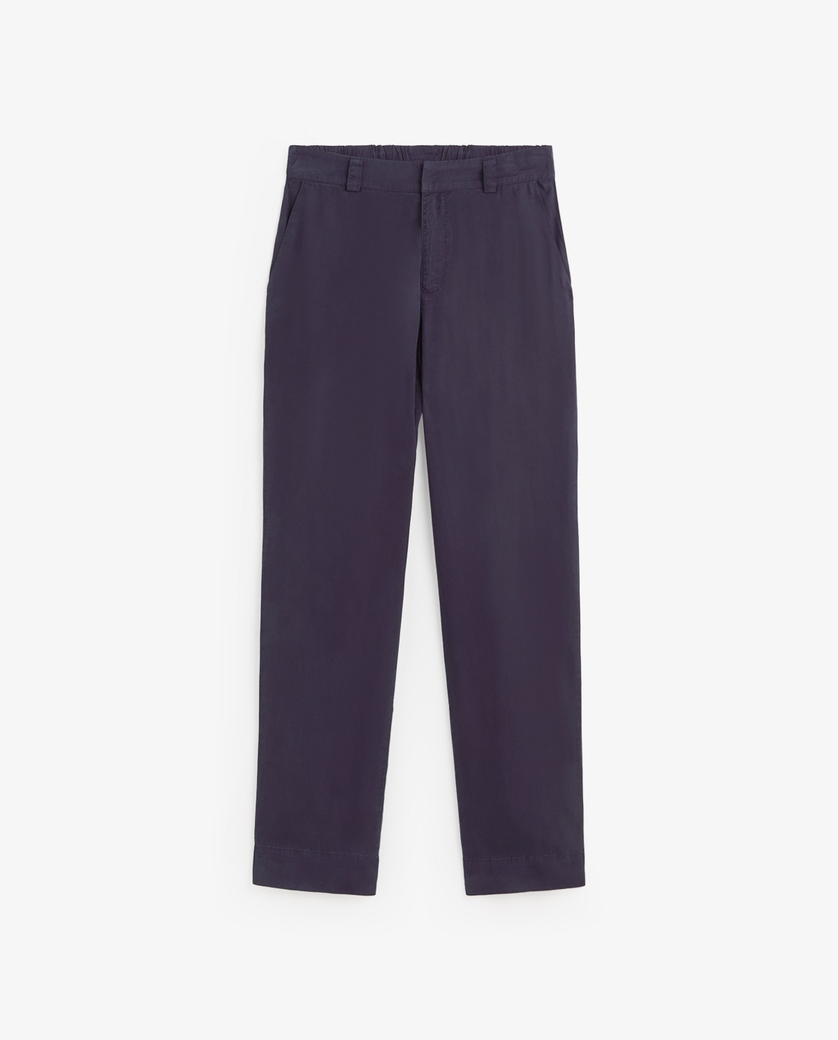 Pantalón recto tencel 100% en color azul oscuro, vista frontal con detalle del tejido 7