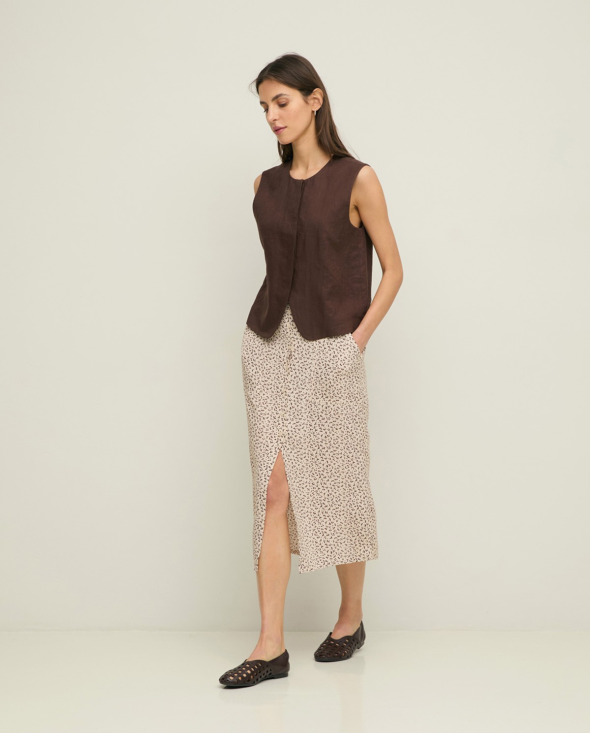EcoVero™ print midi skirt |Yerse 1