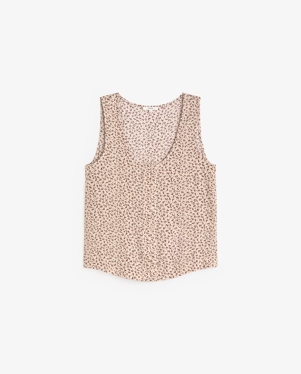 Top fluido estampado flores en color crudo, vista frontal con detalle del tejido 4