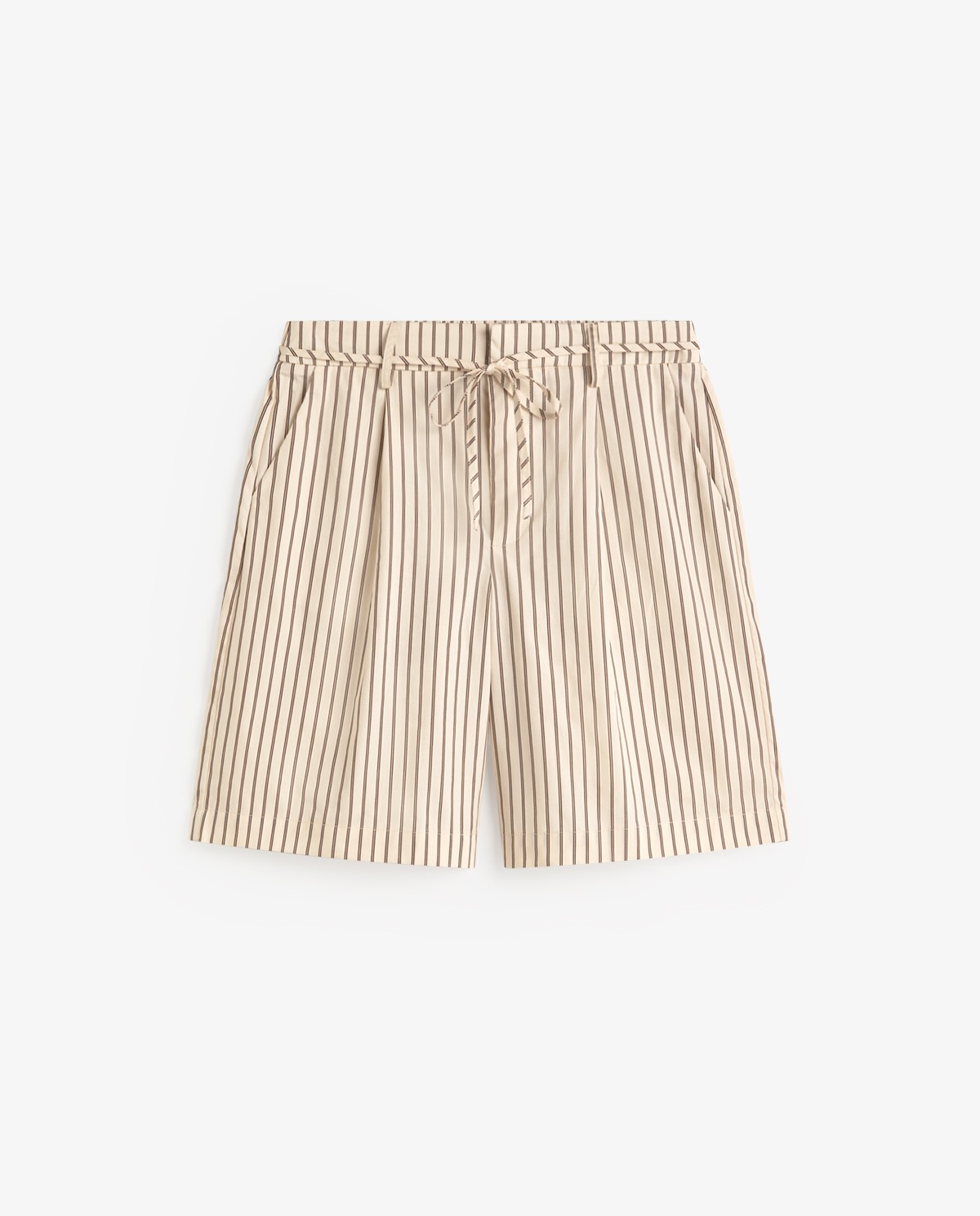 Shorts popelín rayas en color crudo, vista frontal con detalle del tejido 5