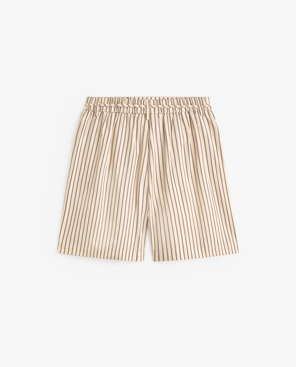 Shorts popelín rayas en color crudo, vista frontal con detalle del tejido 7