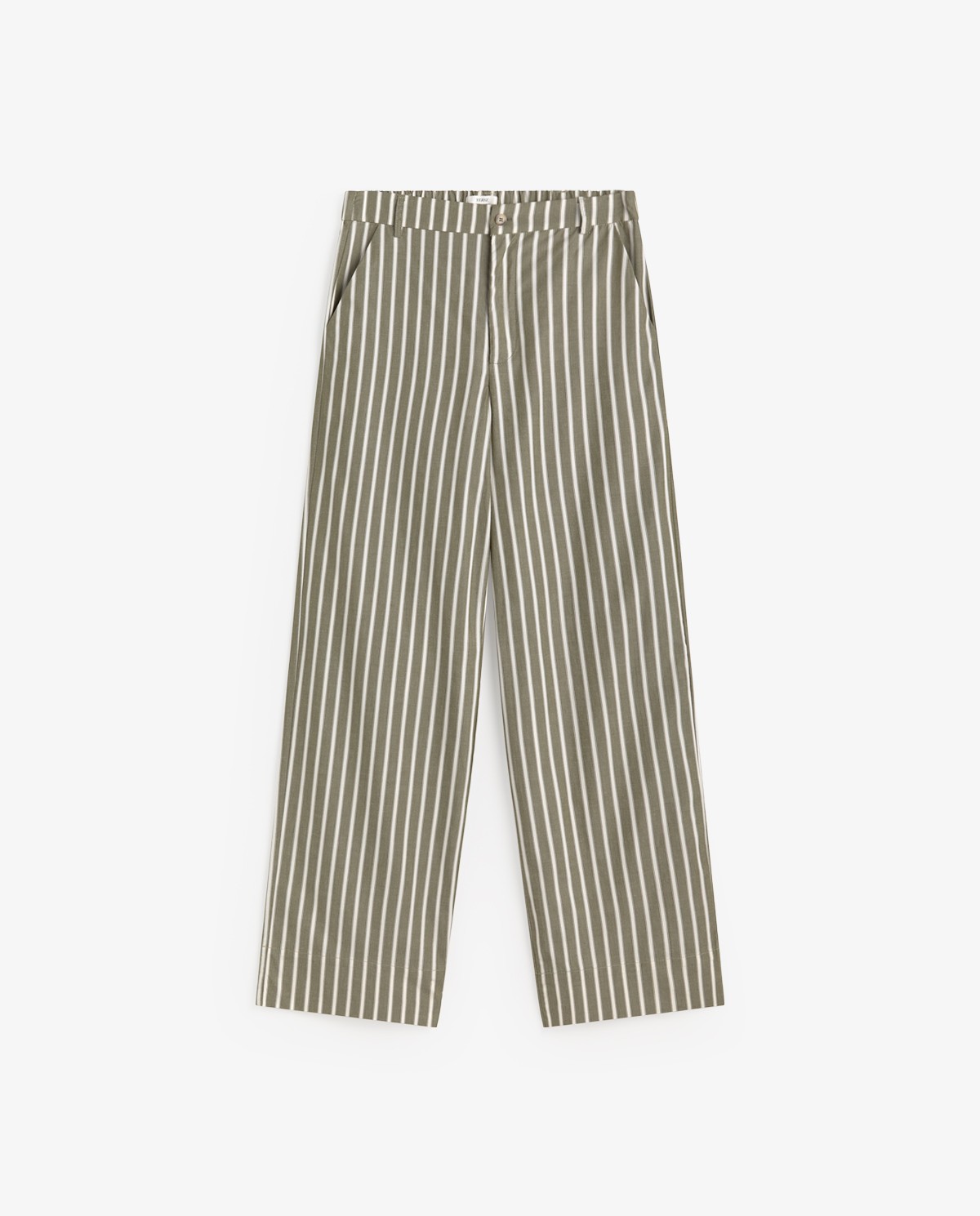 Pantalón wide leg popelín en color caqui, vista frontal con detalle del tejido 6