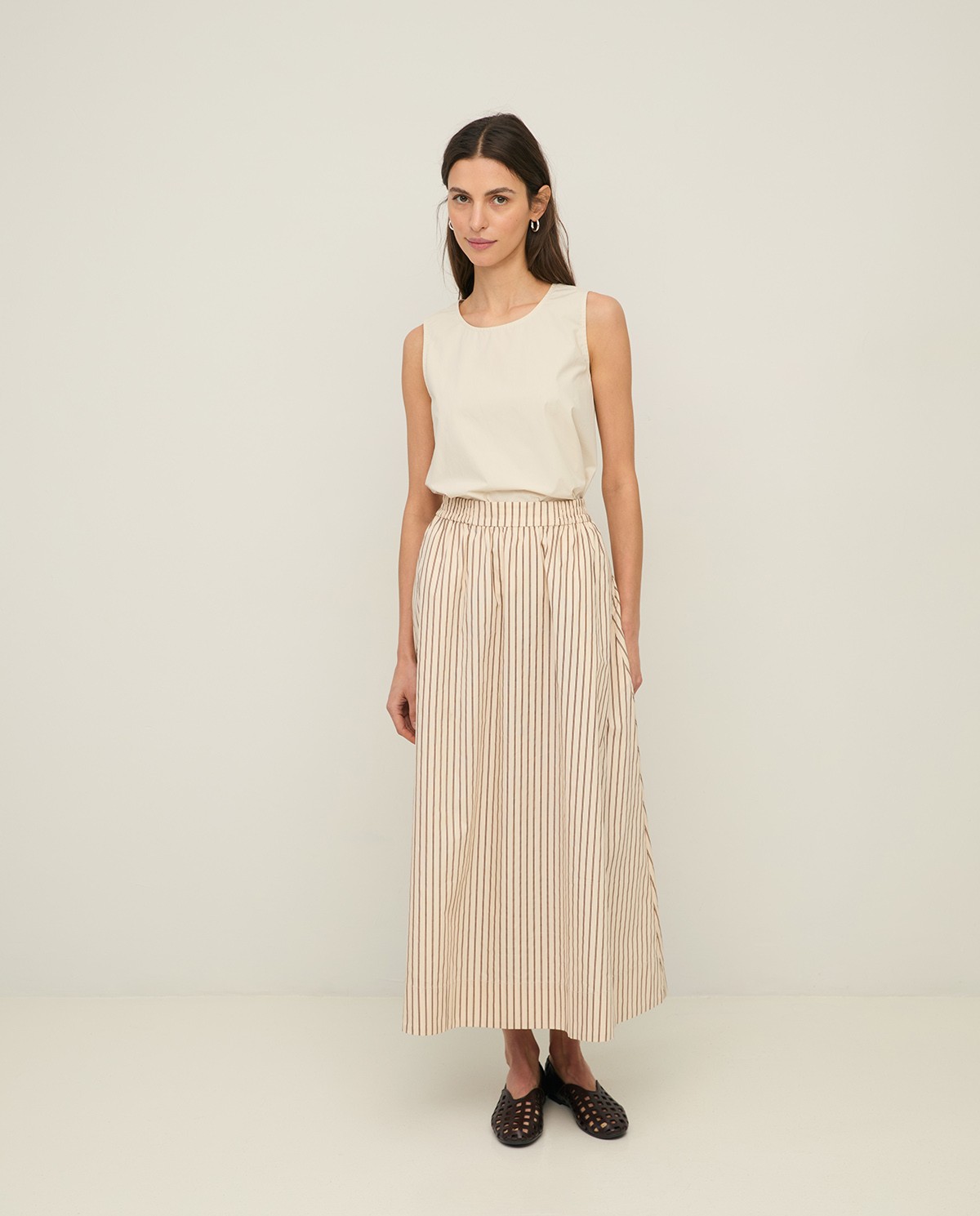 Long striped poplin skirt|Yerse 2