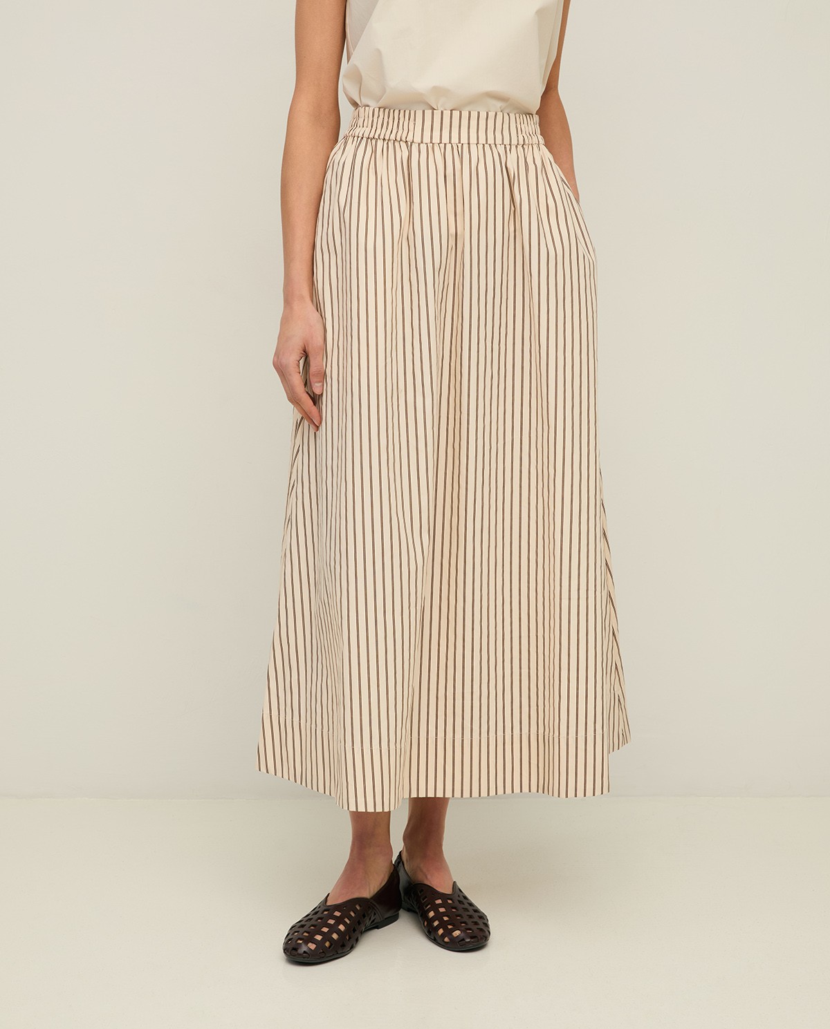 Long striped poplin skirt|Yerse 3