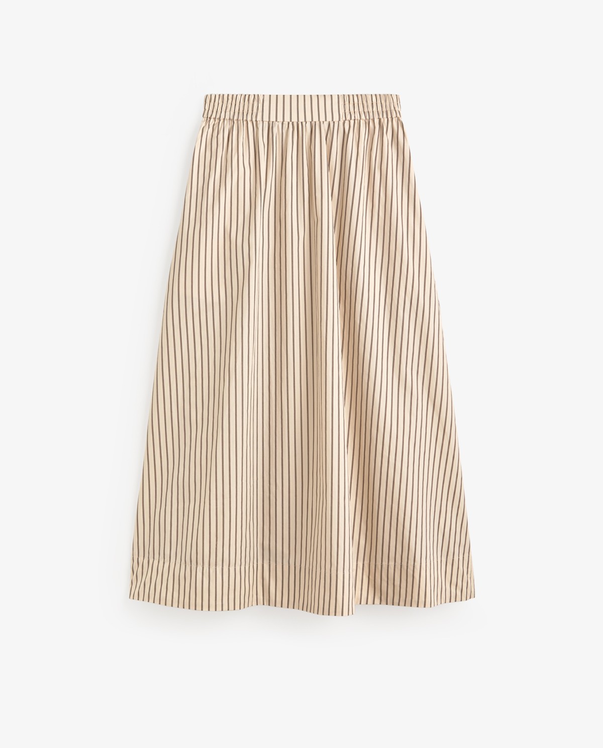 Falda larga popelín detalle rayas en color crudo, vista frontal con detalle del tejido 7